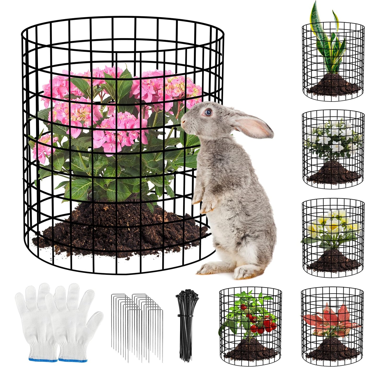 10 Pack Plant Protectors from Animals Wire Plant Protector Cage to Keep Animals Out with Zip Ties & Stakes, 30 Panels Bendable Metal Mesh for Flowers Vegetables