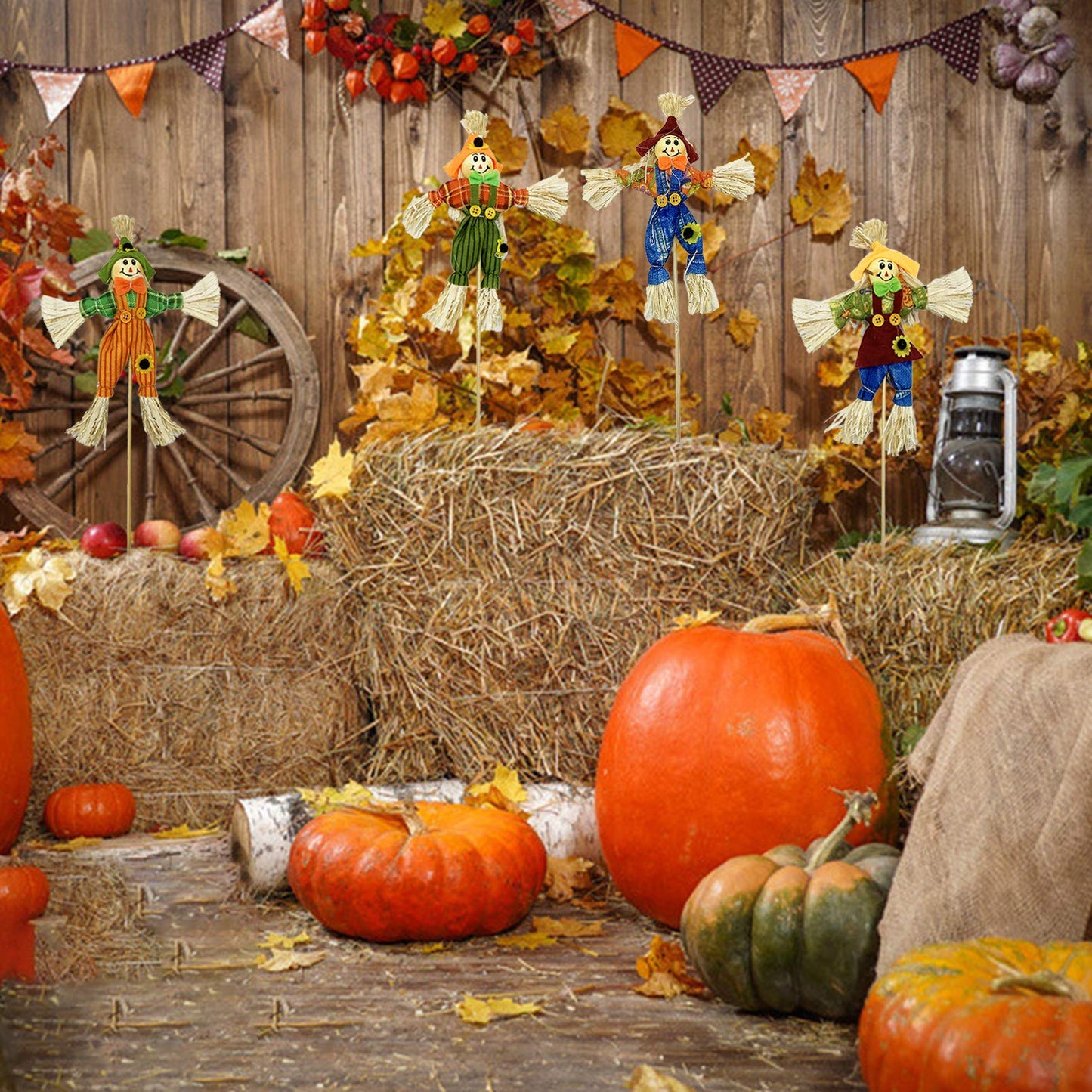 EBaokuup 10 PCS Halloween Scarecrow Decorations - 11.8 Inch Fall Harvest Scarecrow for Autumn, Halloween, Garden, Yard Decoration