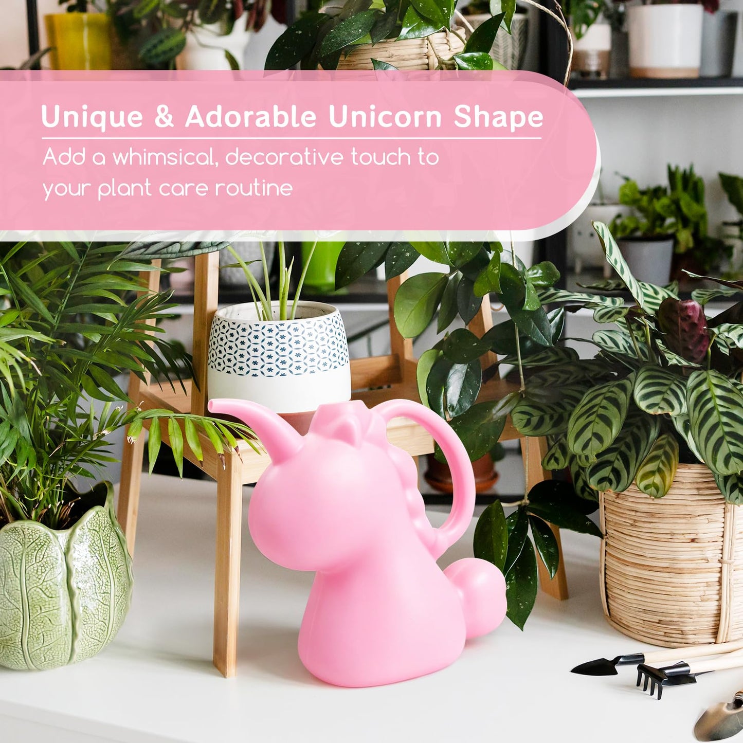 XXXFLOWER Unicorns Indoor Watering Can, 1 L Cute Animal Water Cans, Novelty Unicorns Shape Watering Pot for Office House Indoor Garden(Pink)