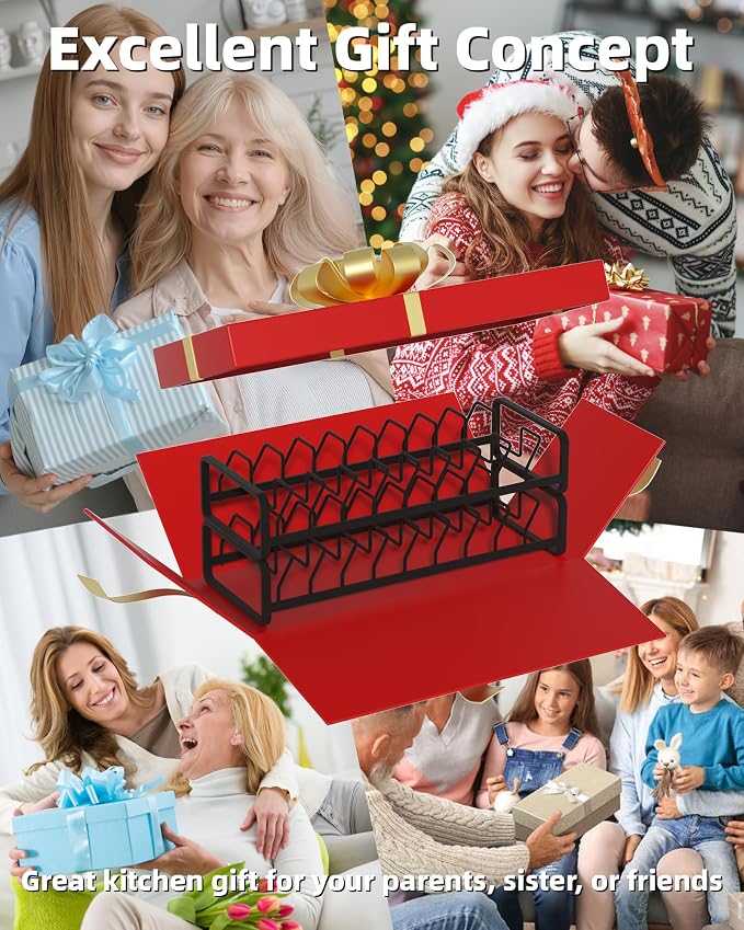 Plate Organizer for Cabinet (2-Pack),Kitchen Dish Rack Organizer for Cabinet Countertop Drawer Space Saver,8 Slots Vertical Plate Holder Storage Rack, Housewarming Kitchen Gifts for Women (Black)