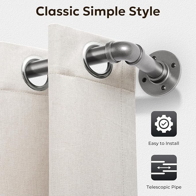 Zeerobee Curtain Rods for Windows 72 to 144, 1 Inch Industrial Wrap Around Grey Curtain Rod, Indoor/Outdoor Room Divider Adjustable Drapery Pole, 72"-144"