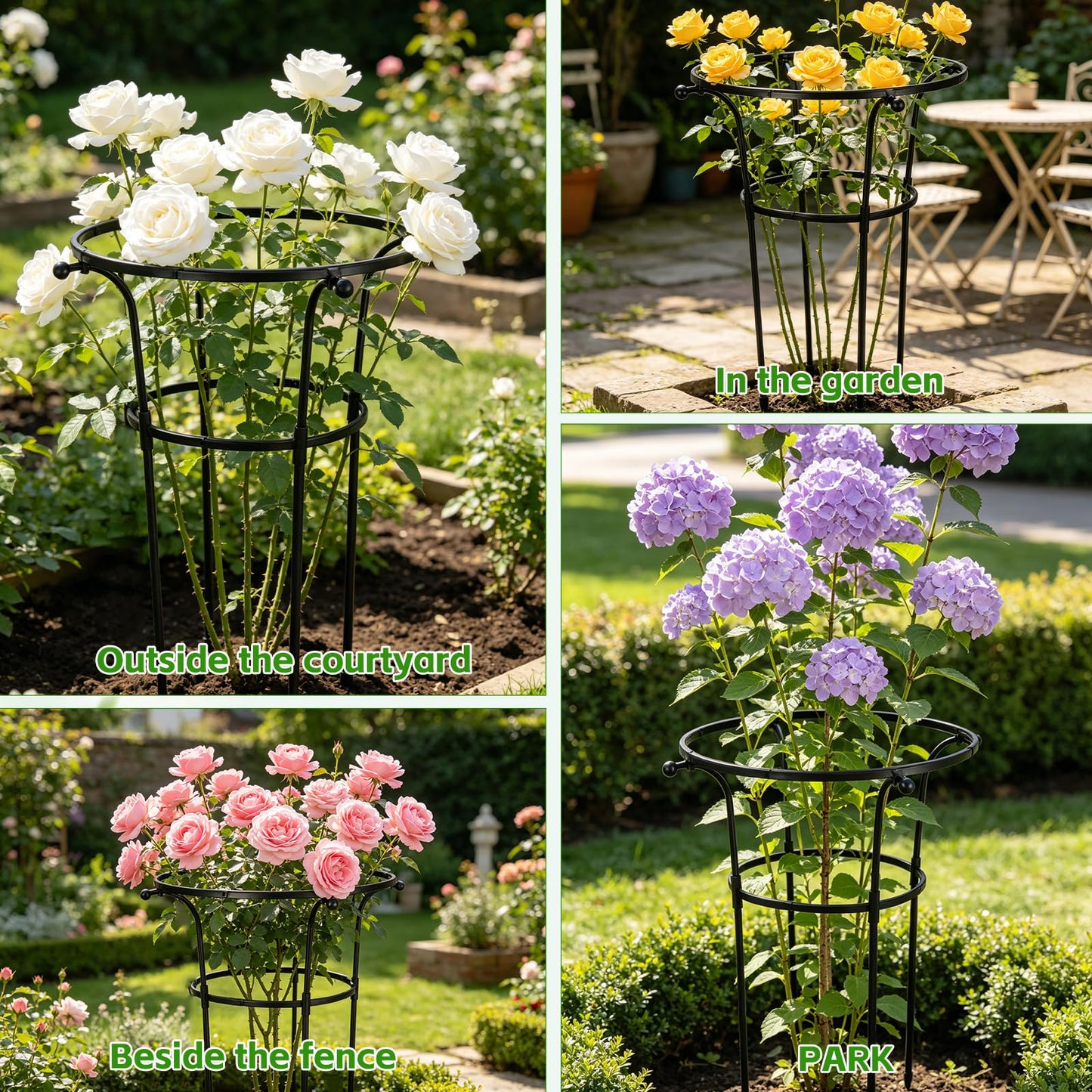 2 Pack Large Peony Cages and Supports, 26" H x 20" D Grow Through Plant Support Rings, Sturdy Garden Trellis, Plastic Rings with Stainless Steel Core Stakes for Peonies, Roses & Top-Heavy Blooms