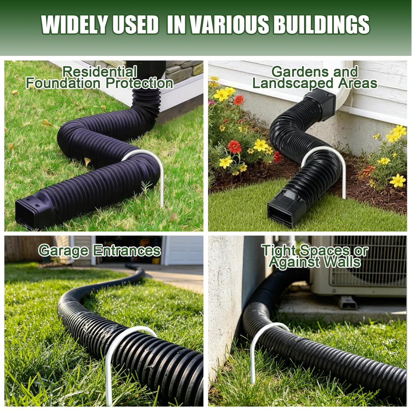 Chiliqi 4 Pack Rain Gutter Downspout Extension Fixing Pin, U-Shape Downspout Anchor Stake Fit 4" Round Downspout Extensions, Easy to Install for Efficient Rainwater Management (White-4 Pack)