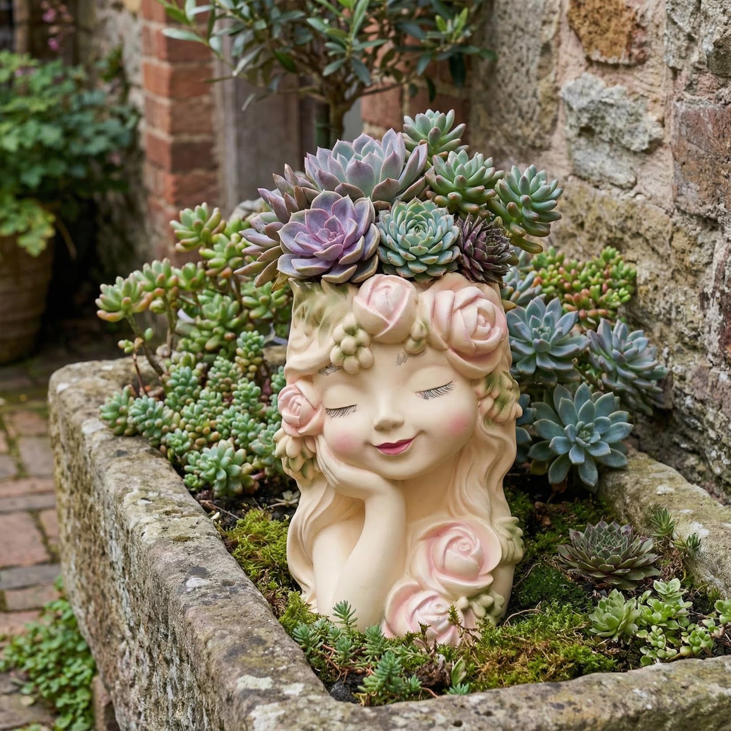 Elenon Head Face Planter for Succulents Indoor Outdoor with Drainage Hole, Unique Home Garden Decor Resin Cute Turtle Flower Pot Gift Idea for Plant Lovers