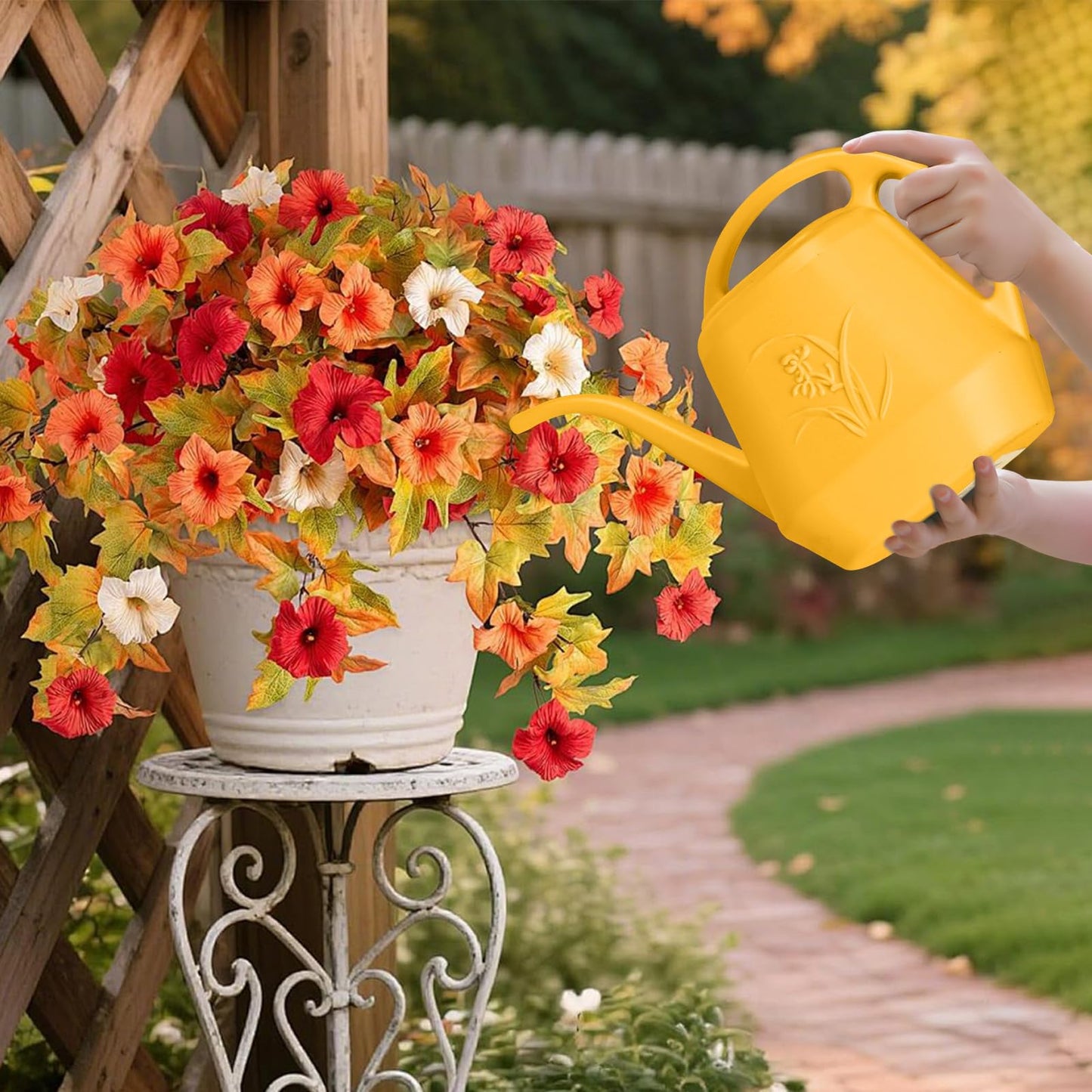 VKPLITE Hand Plastic Watering Can - for Indoor and Outdoor Home Garden Plants - with Long Spout - Orange - 1/2 Gallon