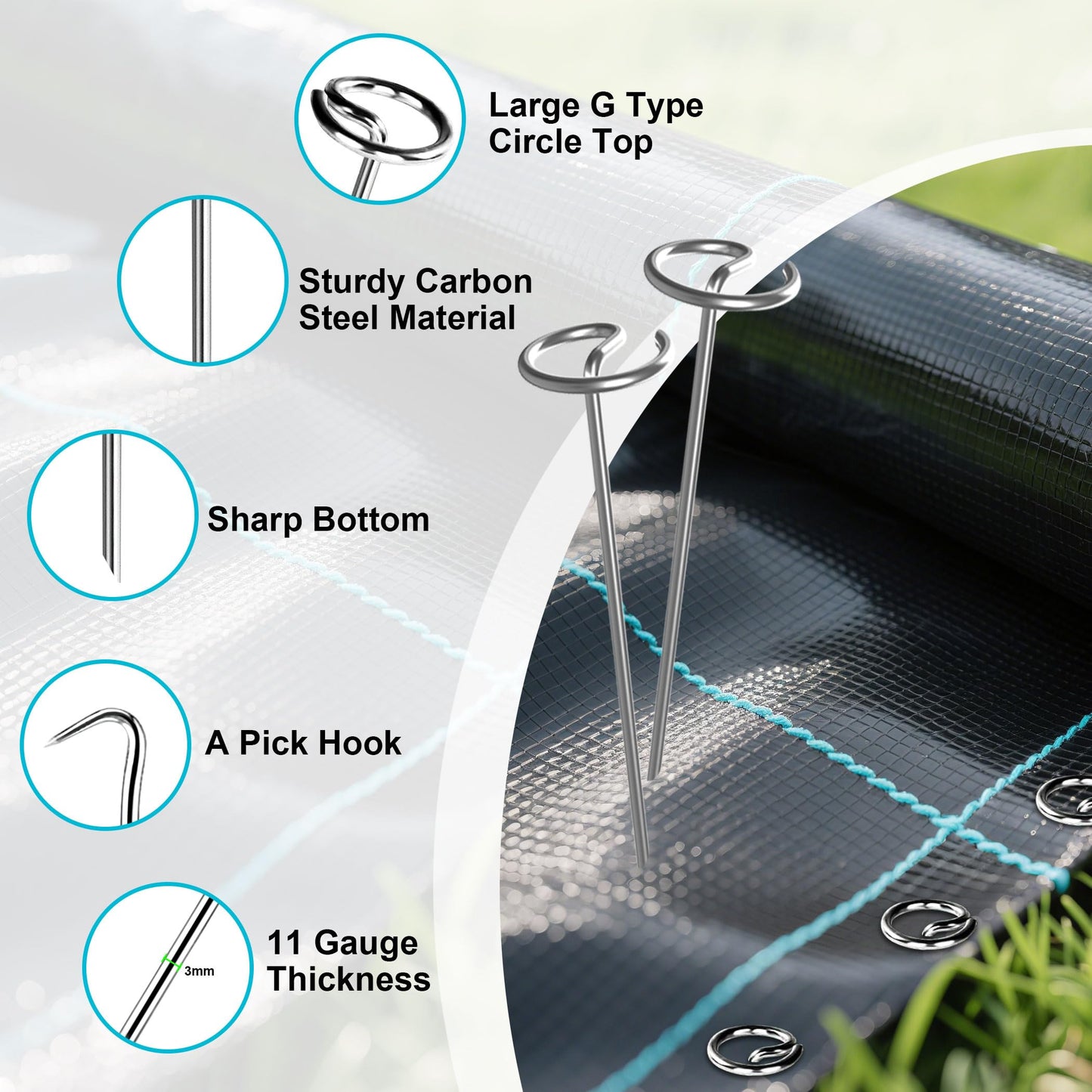 Landscape Fabric Stake, 6-inch Galvanized Round Head Landscape Nail Steel Anti Bending Weed Barrier Stake, Used for Plant Cover, Lawn, Fence, and Ground Garden Stake (50)