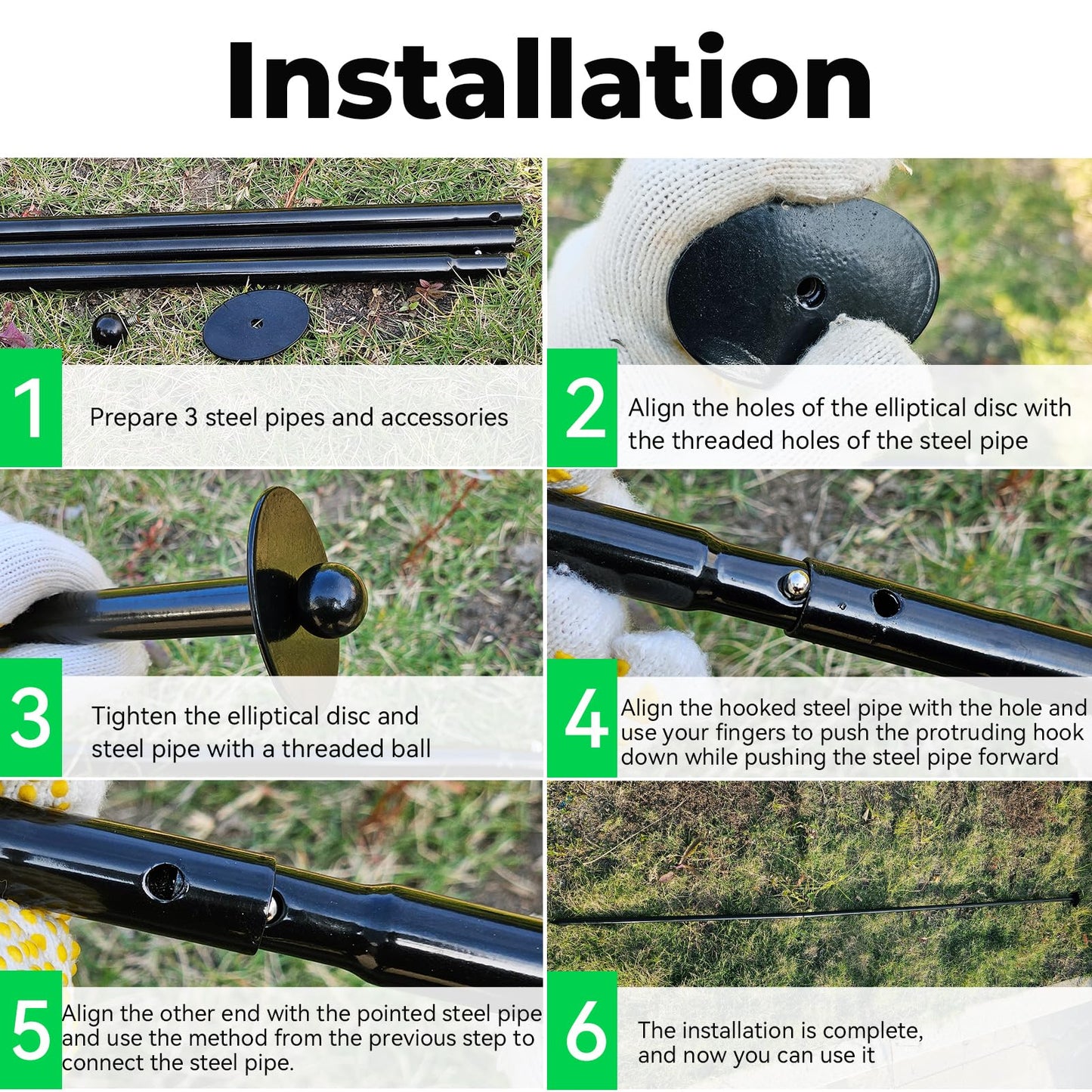 JPOIP 72 Inch Garden Stake Netting Support, Black Heavy Duty Powder Coated Steel Frame for Garden Fencing, Plant & Crop Protection from Wildlife (12 Sets)