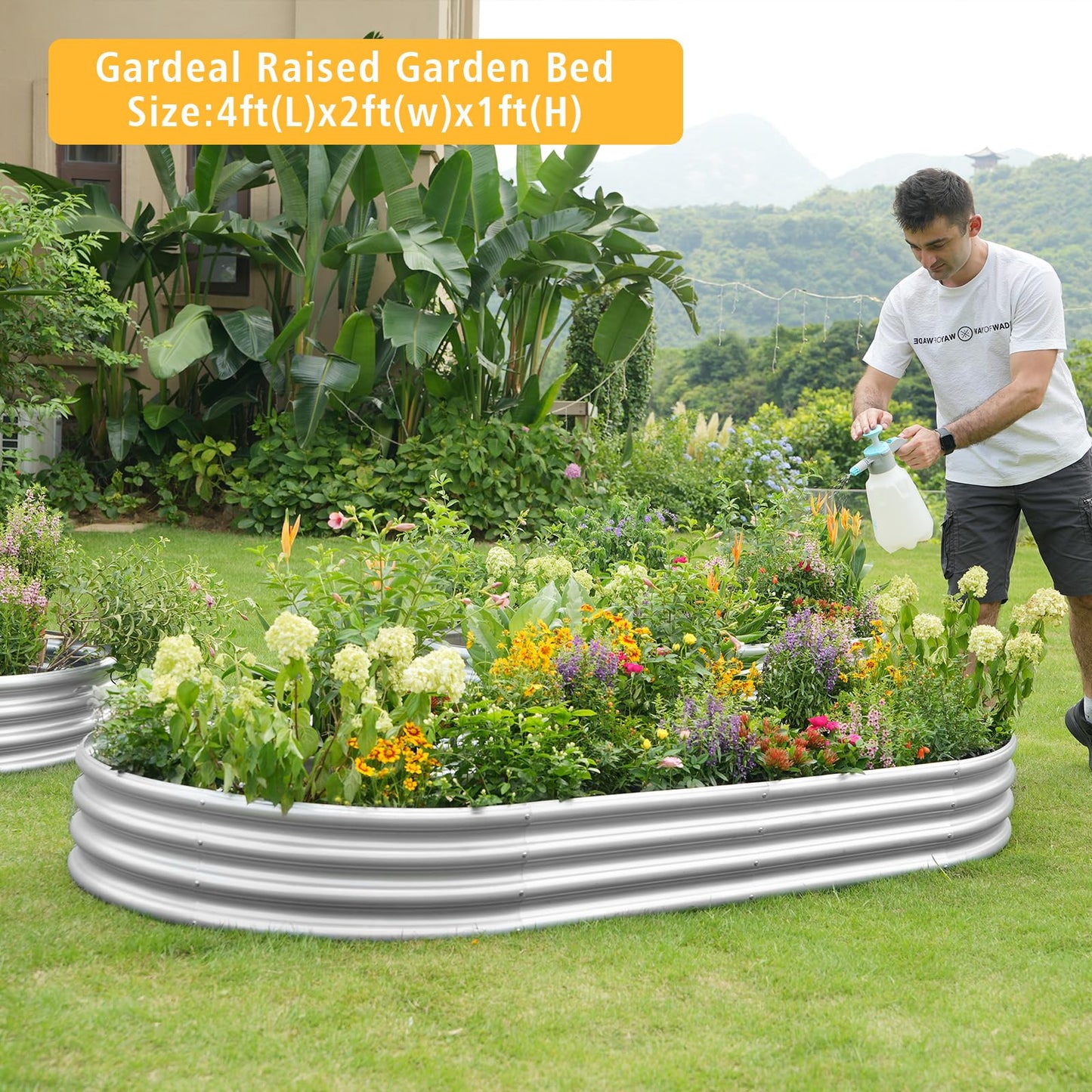 Gardeal Garden Galvanized Raised Garden Bed Kit - Metal Planter Box for Vegetables/Herbs/Flowers, Heavy-Duty Steel Outdoor Planter with Reinforced Edges (4x2x1 FT)