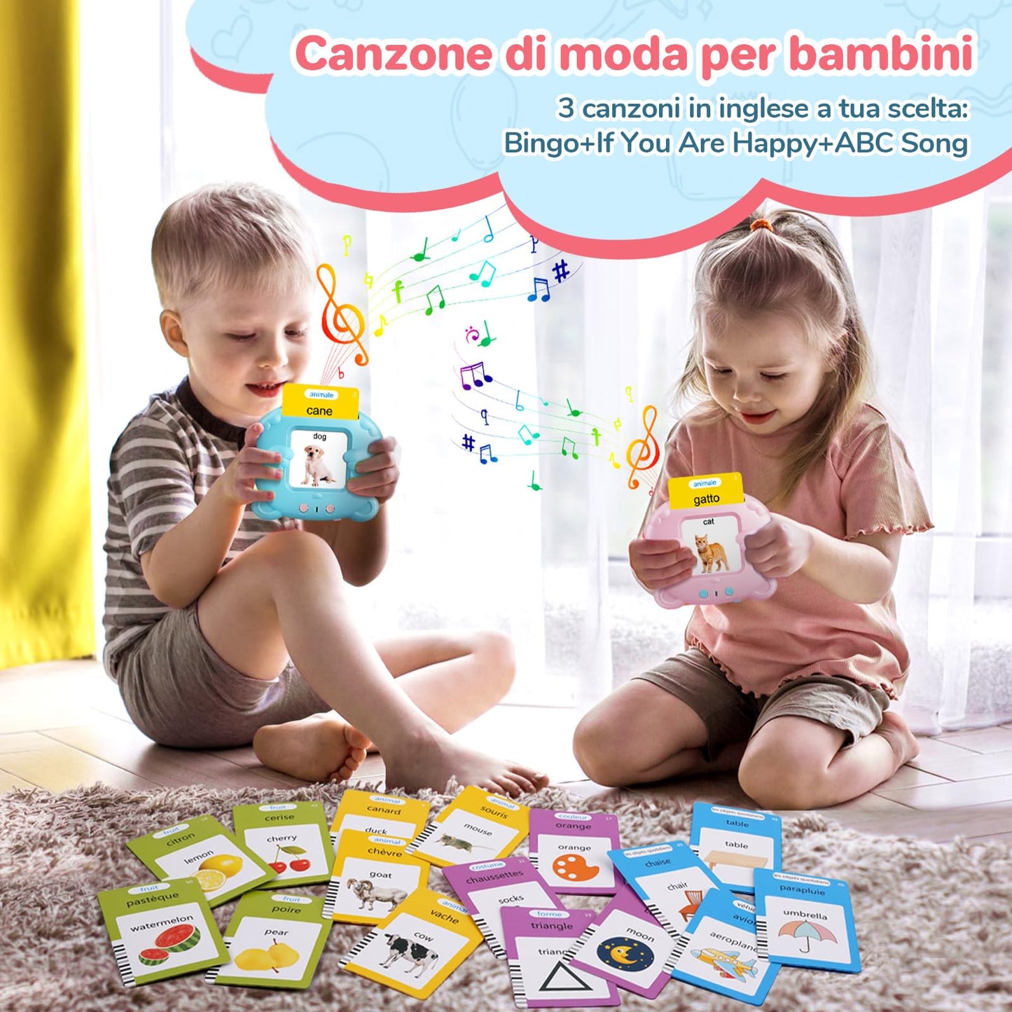 Italian & English Talking Flash Cards for Toddlers, Bilingual Flash Cards for Toddlers with 224 Sight Words, Montessori Learning Toys, Speech Therapy & Sensory Preschool Education Gifts for Kids