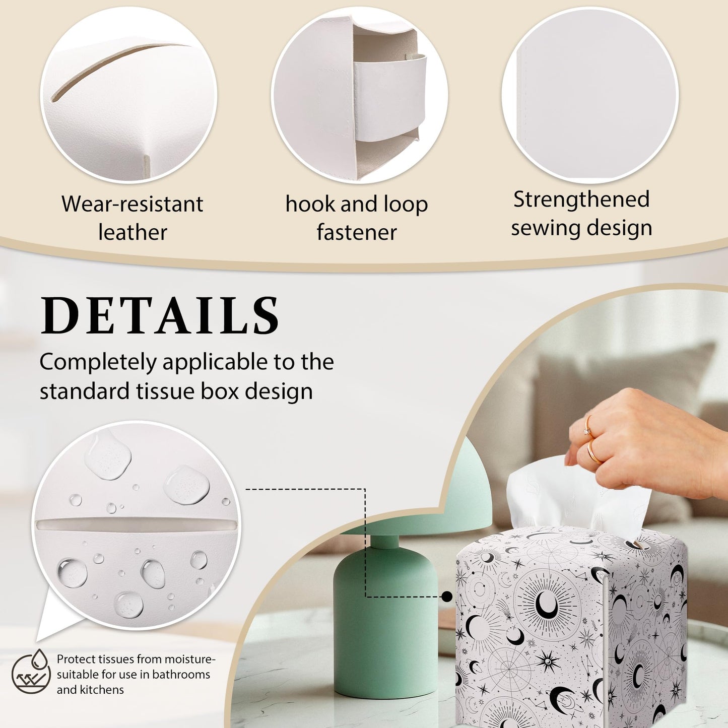 Space Galaxy Tissue Box Cover, Black Celestial Pattern Tissue Box Holder-Waterproof Leather, Desktop Decor for Living Room Vanity Office, Aesthetic Home Decor, Gift for Women & Friend-A18