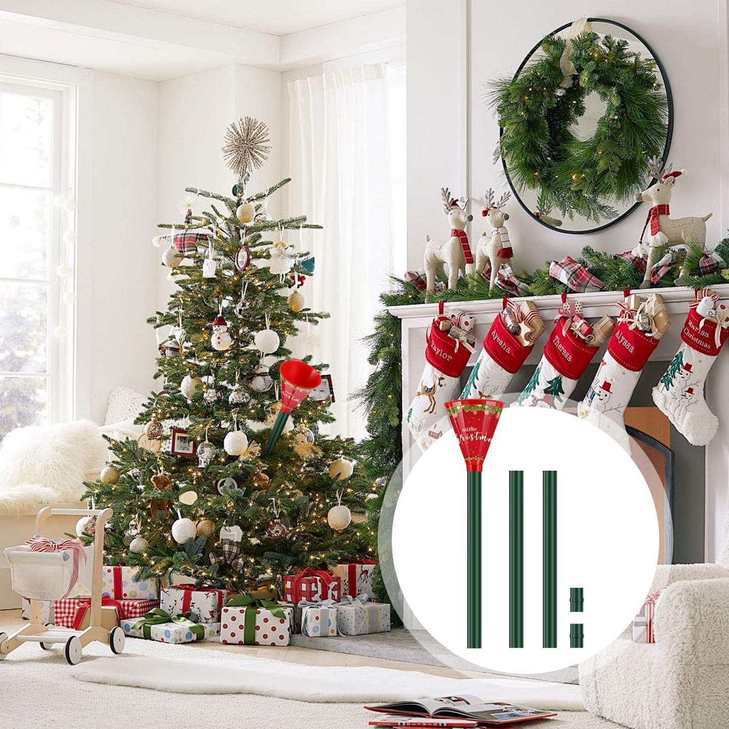 Christmas Tree Watering Funnel-39 Inch Adjustable 3-Section Long Funnel Spout Funnel Watering System Xmas Plant Watering Tool for Large Indoor Outdoor Plants