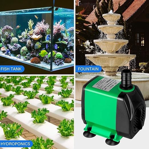 Simple Deluxe 800 GPH Water Table Pump (3000L/H, 24W), Ultra Quiet Fountain Pump with 10 ft, 3 Nozzles for Fish Tank, Pond, Aquarium, Hydroponics, Green