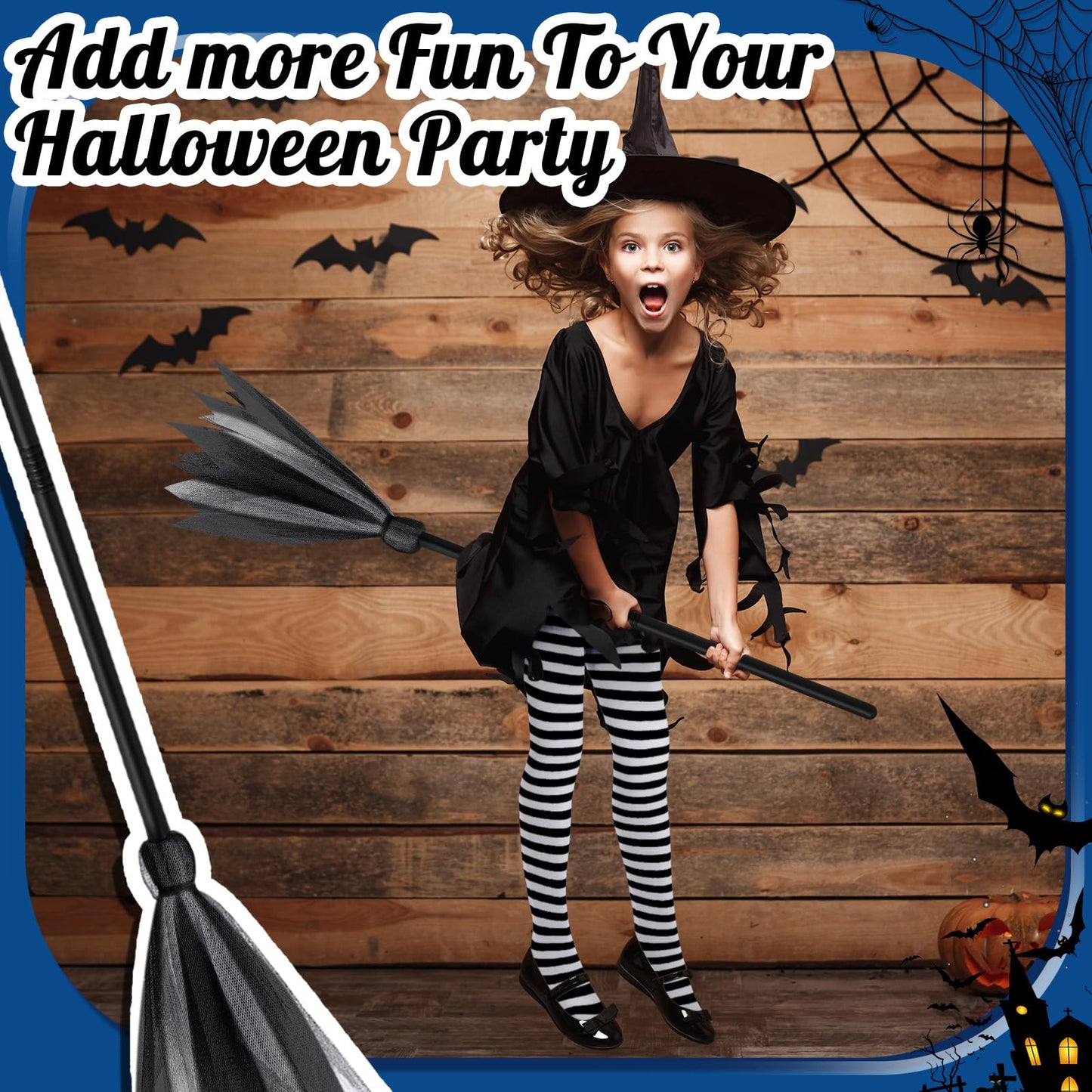 Vicenpal 3 Pcs Halloween Witch Costume Accessories Witch Broom Shoe Covers Socks Broomstick for Women Cosplay Party(Black White)