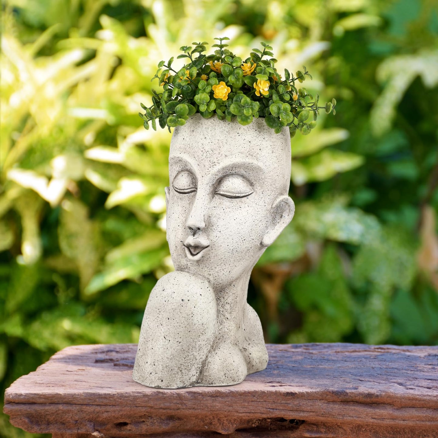 FIMOFIDRE Face Head Planter Pots for Indoor Outdoor Plants Large Flower Pots Unique Succulent Planter with Drainage Hole Creative Lady Pot Resin Women Statue Vase Garden Decor- 11.4 x 8.7 x 5.5 Inch