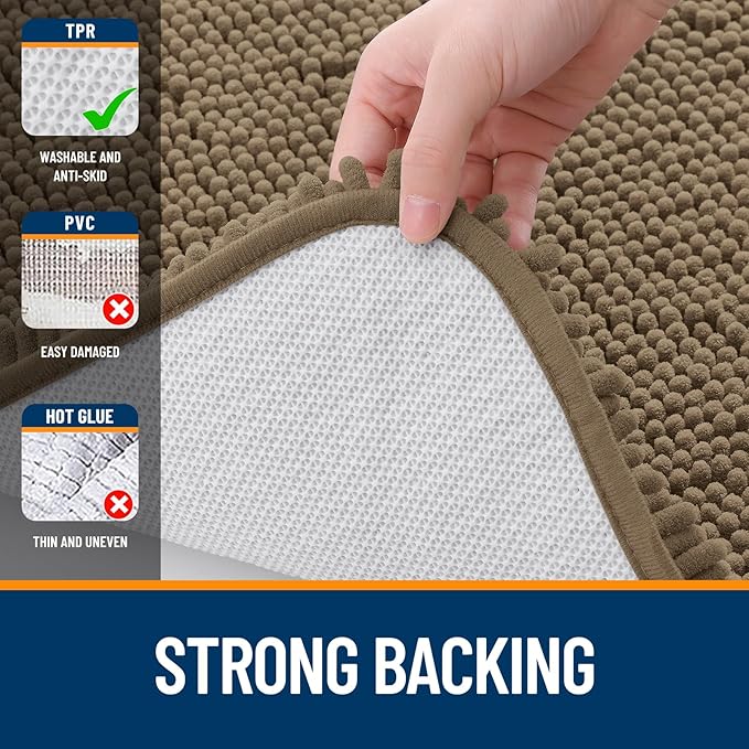 OLANLY Large Bathroom Rugs 45x27, Extra Soft Absorbent Chenille Bath Rugs, Rubber Backing Quick Dry, Machine Washable Bath Mats for Bathroom Floor, Tub and Shower, Home Decor Accessories, Tan