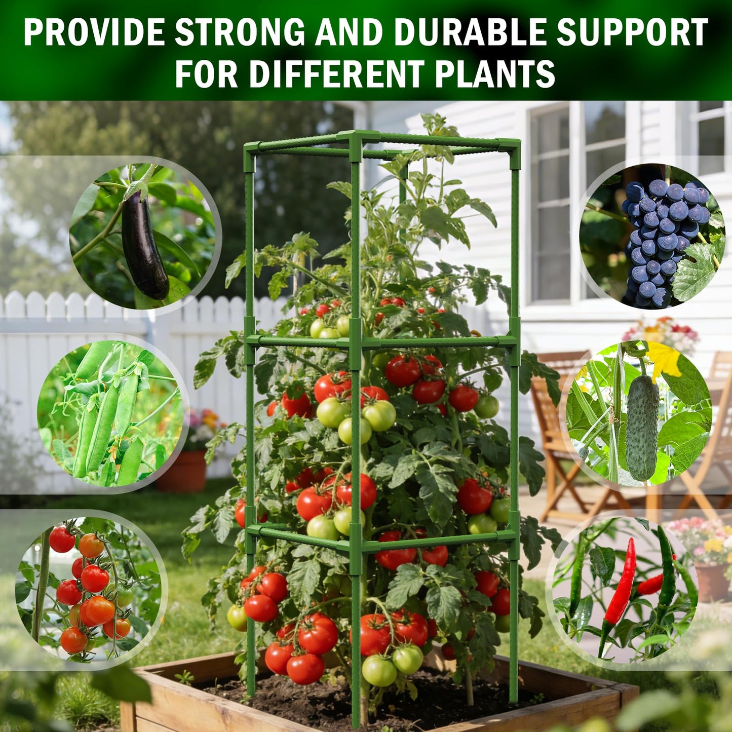 Uyittour 3 Pack Square Tomato Cages for Garden, 45" Heavy Duty Tomato Trellis Plant Support Cages for Raised Garden Bed Climbing Vegetables, Set with Garden Gloves, 20 Clips & 65FT Tie Wire