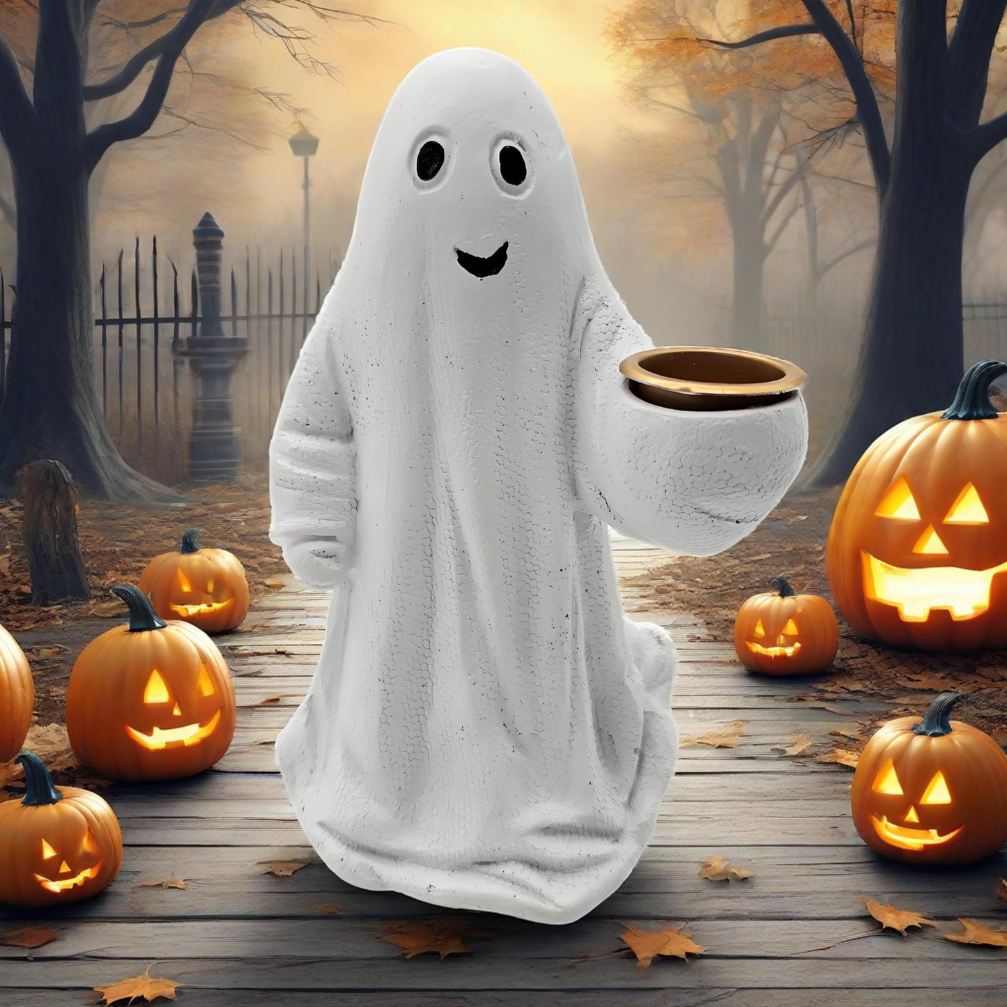 HARUHI Adorable Spooky Ghost Statue Figurine Cute Halloween Decor for Desk Shelf Home & Garden Decoration(Candelabra Ghost)