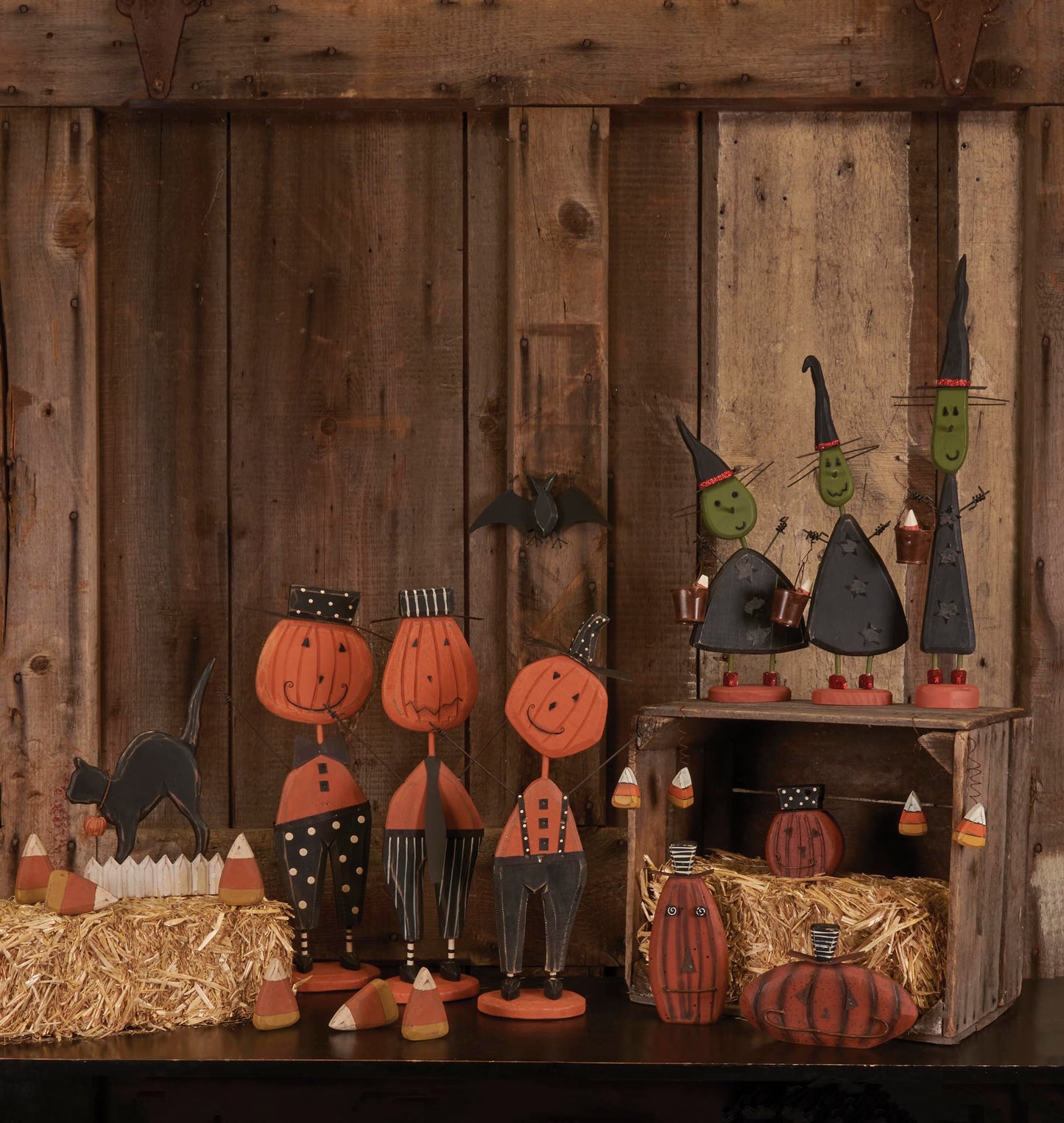 Primitives by Kathy Halloween Themed Home Décor Sitter Featuring A Black Cat On A Fence