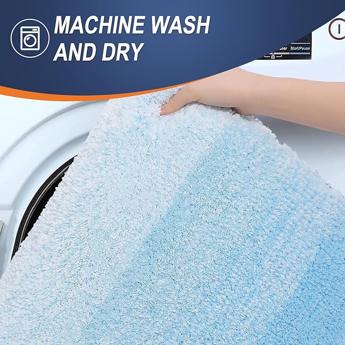 OLANLY Bathroom Runner Rugs Mat 47x20, Extra Soft Absorbent Microfiber Bath Rugs, Rubber Backing, Quick Dry, Washable Long Bath Mats for Bathroom, Tub and Shower, Home Decor Accessories, Sky Blue