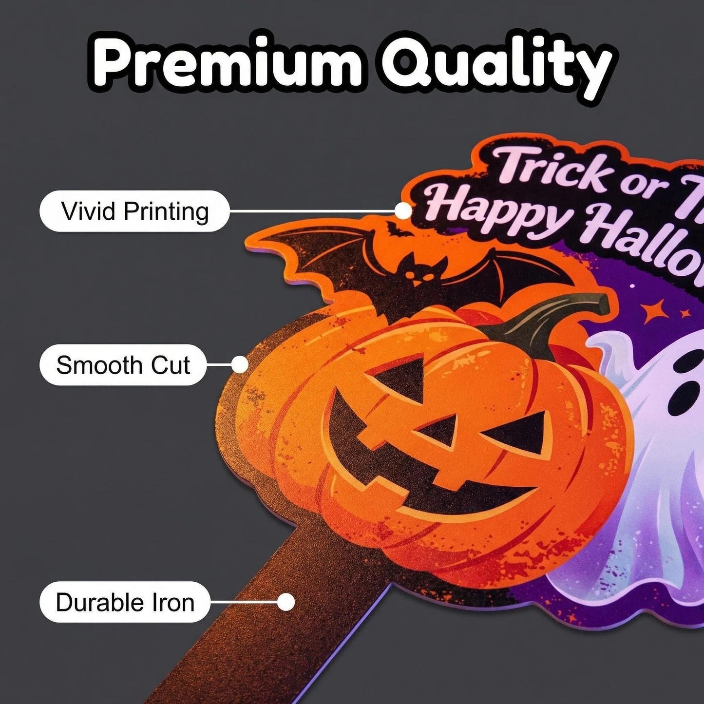 Bekecidi Halloween Metal Yard Sign, 15.7 x 11.8 Inches Trick or Treat Pumpkin Ghost Decor, Iron Lawn Stake with Straight Ground Insert for Outdoor Garden Decorations
