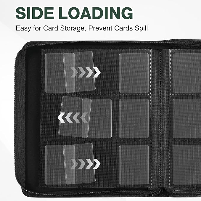 Toploader Binder, Holds 360 Toploaders, 100 Toploaders INCLUDED, 9-Pocket PU Cover Top Loader Binder for 3" x 4" Rigid Toploader, Ringless Double-Sided Toploader Card Binder for TCG, Sport Cards