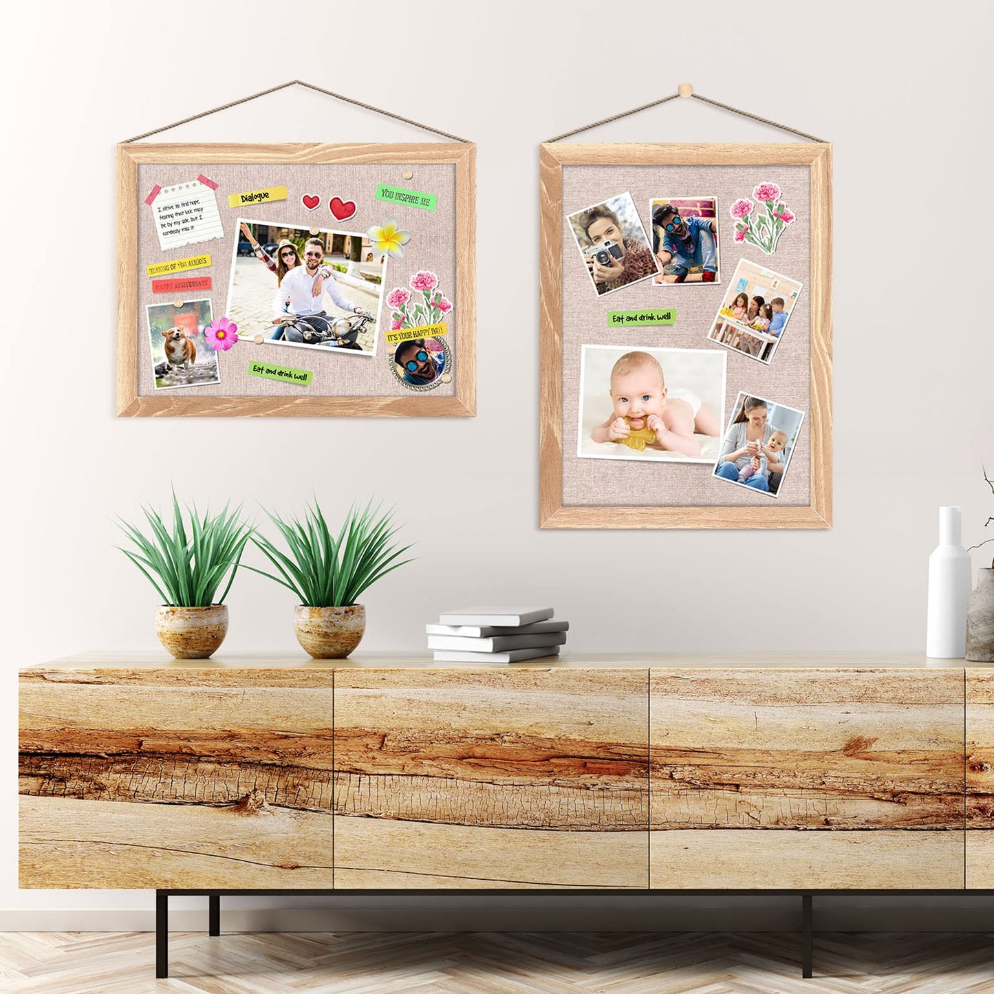 Teling 6 Pack Wood Bulletin Boards with Linen 12''x 16'' Cork Board for Walls with 60 Pushpin Decorative Wood Framed Display for Classroom School Office Bedroom (Brown)