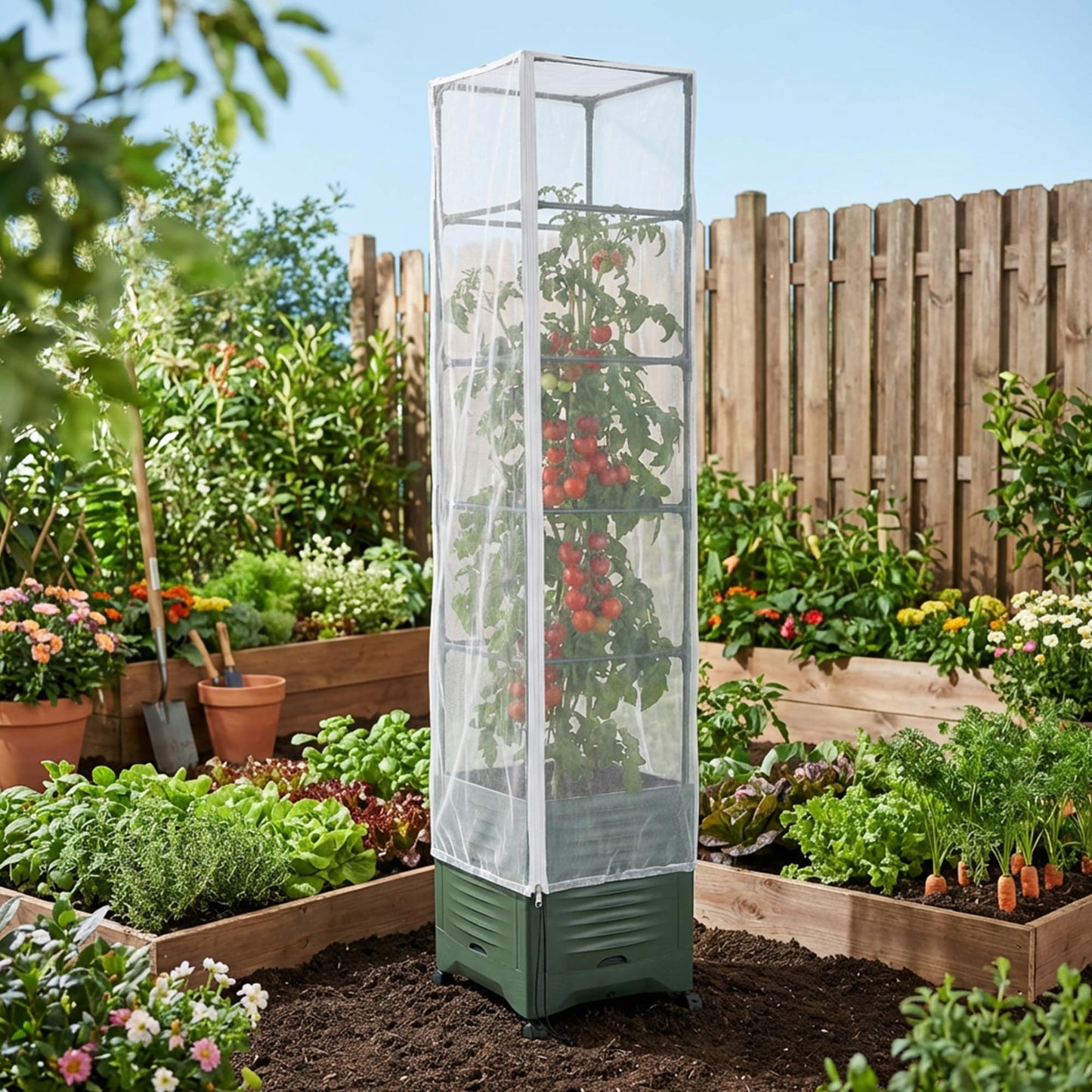 2 Pcs Garden Bird Netting Plant Cover for Square Tomato Cage, 78.7" x 21.6" Insect Bird Barrier Tomato Cage Net with Zipper & Drawstring, Tomato Trellis Netting Protection Cover for Protecting Plants