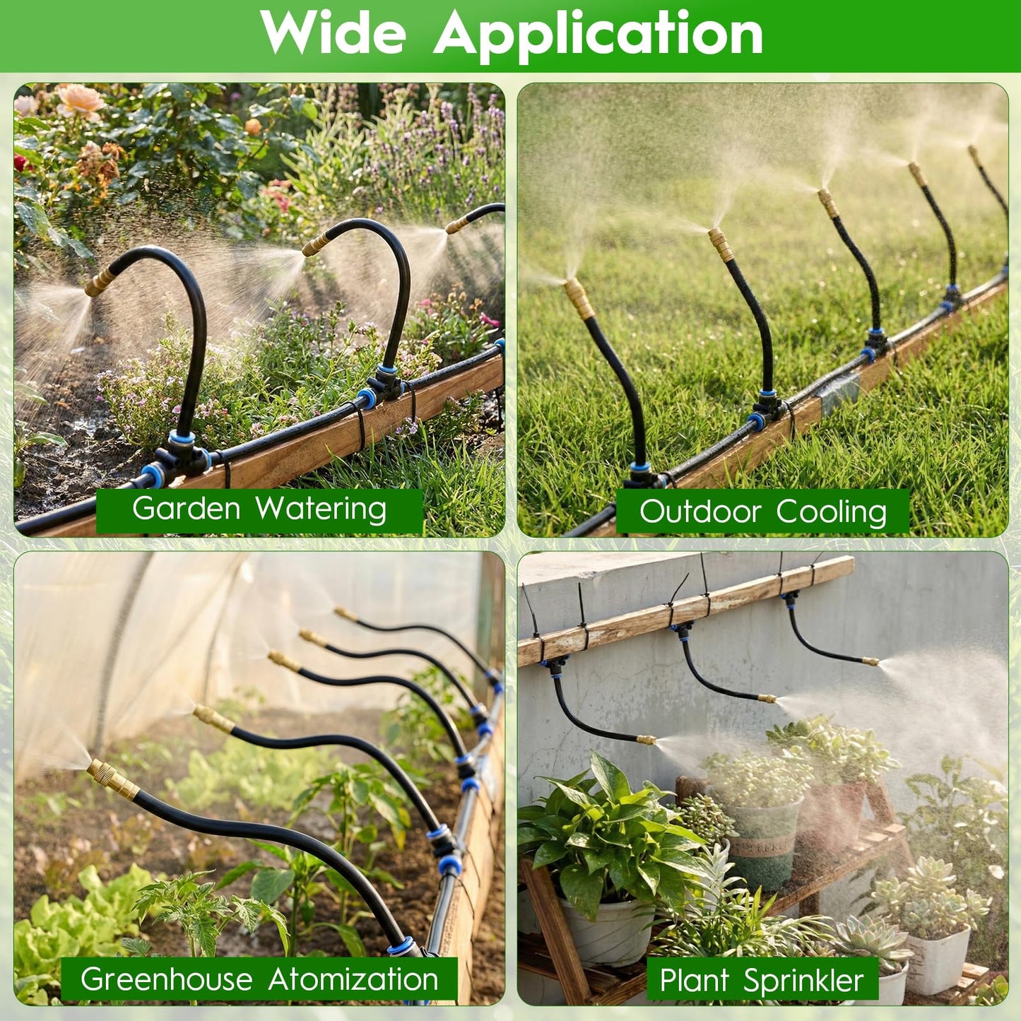 100Ft 360° Adjustable Drip Irrigation System Kit, 1/4 Inch PE Tubing with 20 Bendable Nozzles, Automatic Garden Watering System for Greenhouse, Lawn, Raised Bed, Flower Bed