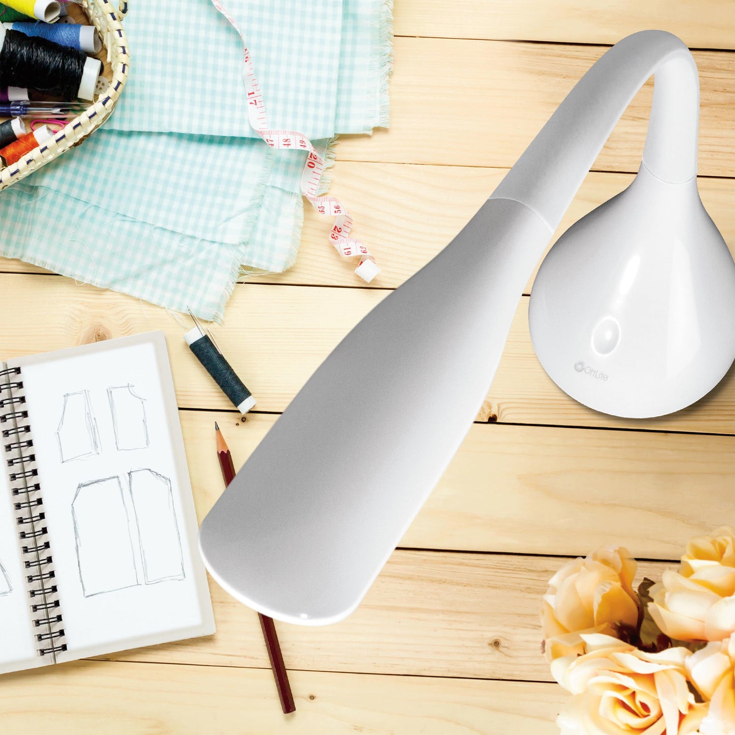 OttLite Creative Curves LED Desk Lamp with Adjustable Neck - Dimmable with 4 Brightness Settings & Energy Efficient Natural Daylight LEDs for Home Office, Computer Desk, & Dorms