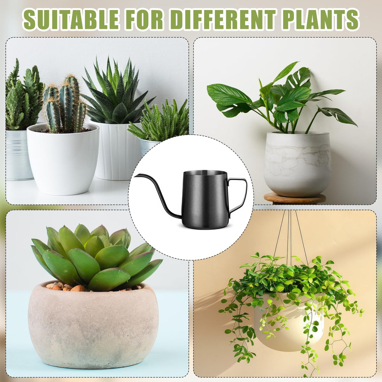 Teecyhooo 2 Pcs Small Watering Can for Indoor Plants, 12 Oz/350 ml Mini Plant Watering Pot with Long Spout and Scale 304 Stainless Steel Tiny Watering-can for Outdoor Indoor Plants Garden(Black)