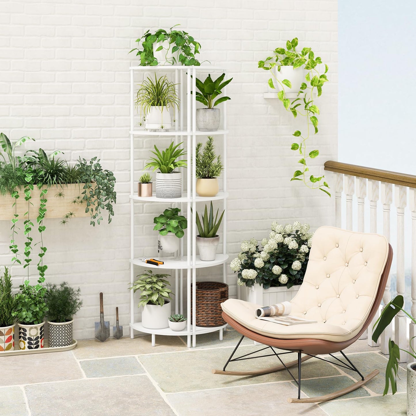 Yoobure Corner Shelf Stand, 5-Tier Bookshelf, 65" Tall Shelves for Bedroom, Living Room, Narrow Display Shelf Bookcase, White Book Shelf with Display Shelves for Office