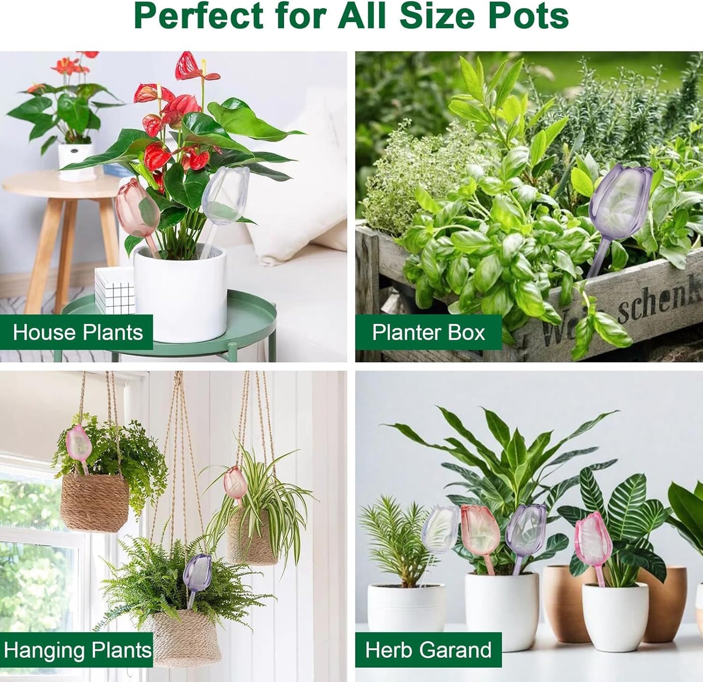 Adoric Plant Self-Watering Stakes 4 Tulips, Self Watering Planter Insert,Plant Watering Devices,Watering Bulbs for Indoor Automatic Plant Waterer Indoor (Small-4 Tulips)