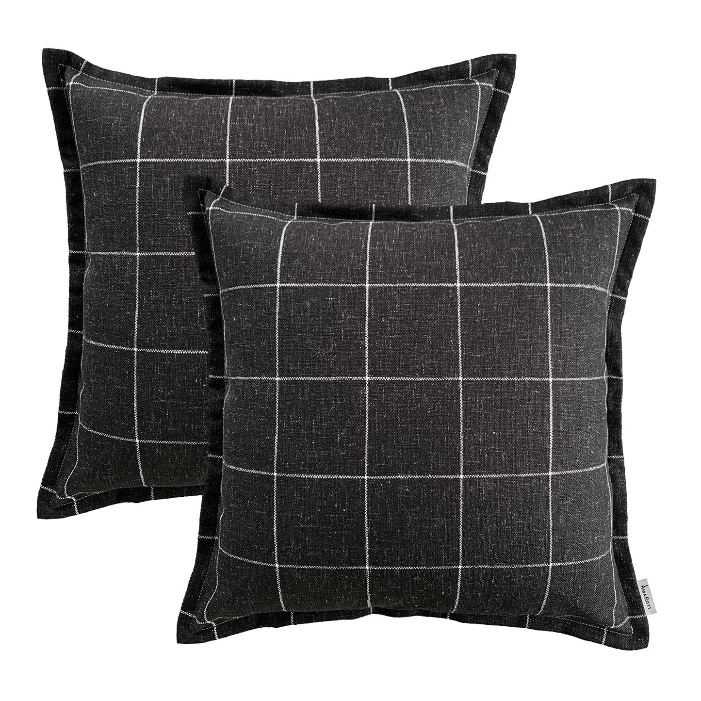 AMAROTI Quality Plaid Pillow Bohemian Style, Back Hidden Zipper Design More Like an Envelope, Linen Pillowcase, Each Pack of 2 Pillowcase Pillows Hand-Pressed Craft Black