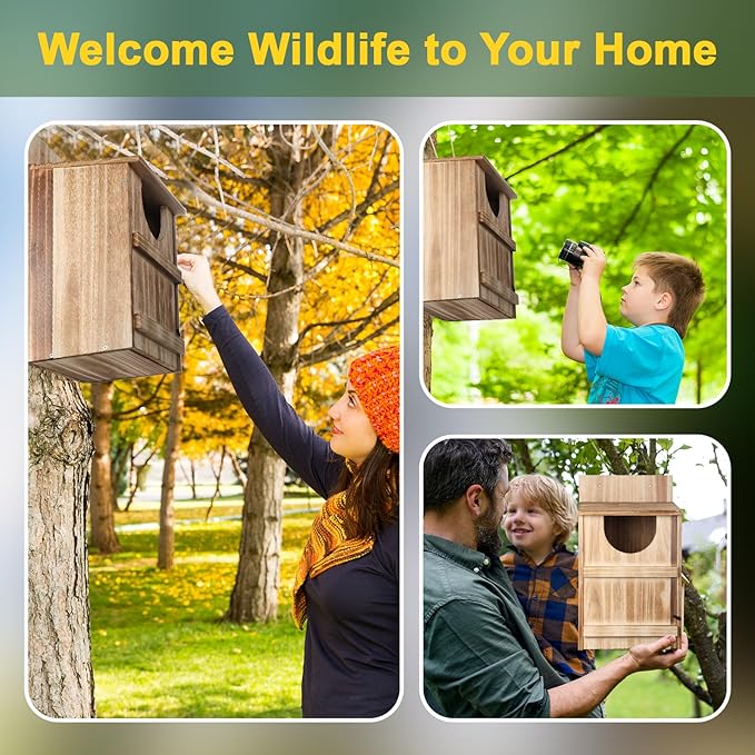 2 Pack Half Round Owl Houses, Bird Houses for Outside, Wooden Owl Nest Box Large Opening Screech Outdoor Bird's Box, for Wildlife Screech, Barred, Great Horned, Barn Owls, Assembly Required