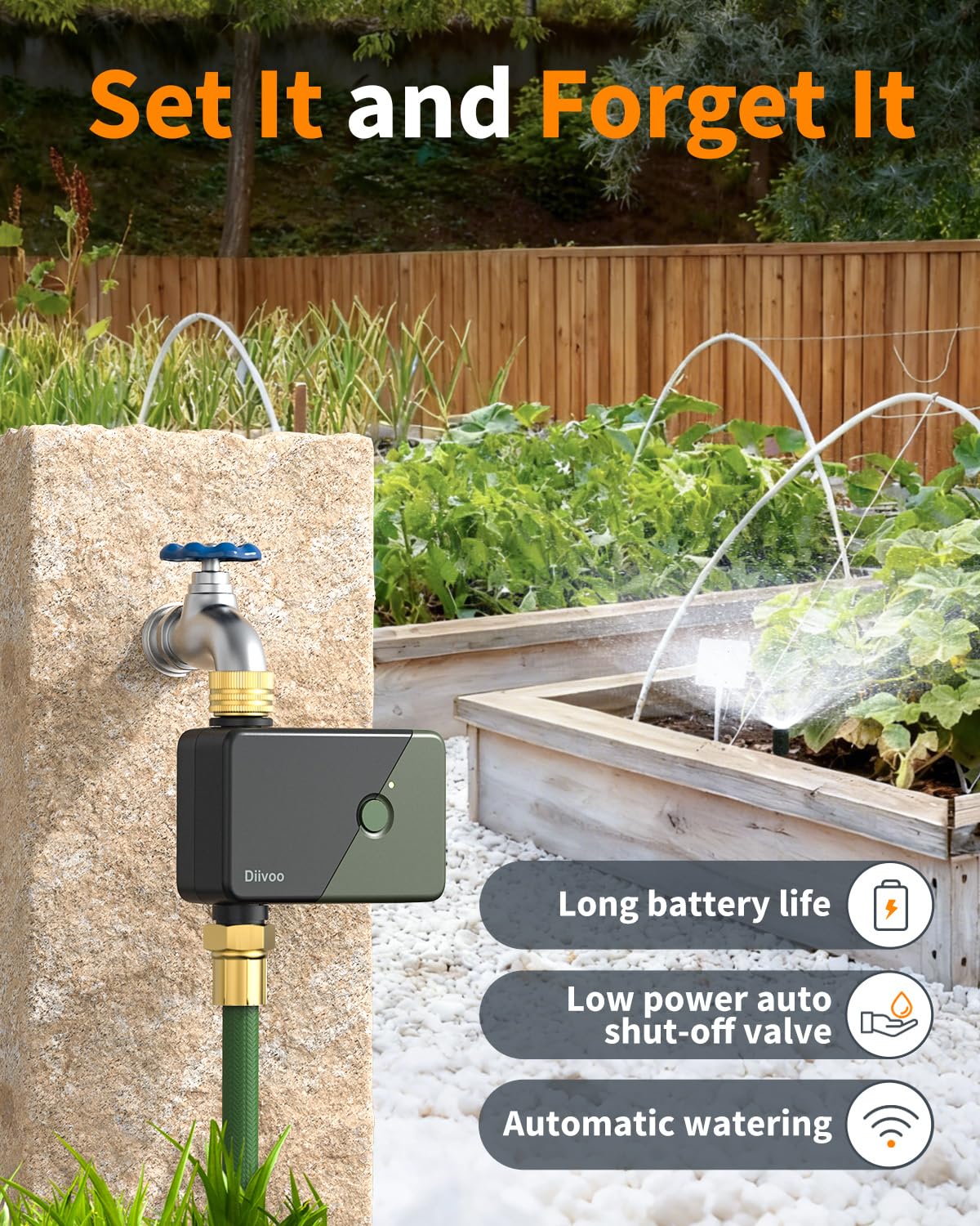 Diivoo Brass WiFi Water Timer, Smart Hose Sprinkler Timer Compatible with Alexa/Google Assistant, 6 Irrigation Plans, Rain Delay & Mist Mode for Garden Lawns (2.4GHz Only)