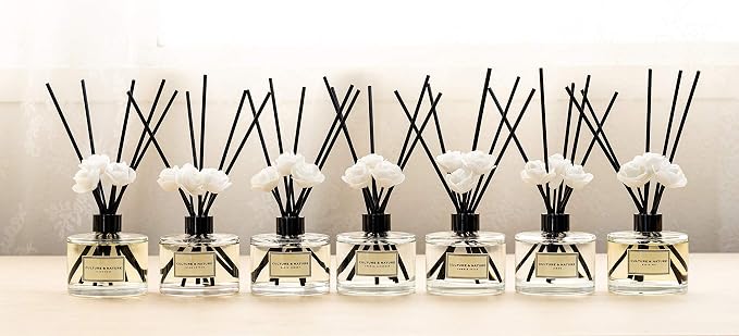 CULTURE & NATURE Reed Diffuser Set 6.7oz (200ml) Jasmine Scented Diffuser with Sticks Home Fragrance Reed Diffuser for Bathroom Shelf Decor