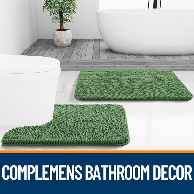 OLANLY Bathroom Runner Rugs 44x24, Soft Absorbent Chenille Bath Rugs, Rubber Backing Quick Dry, Machine Washable Long Bath Mats for Bathroom Floor, Tub and Shower, Home Decor Accessories, Olive Green