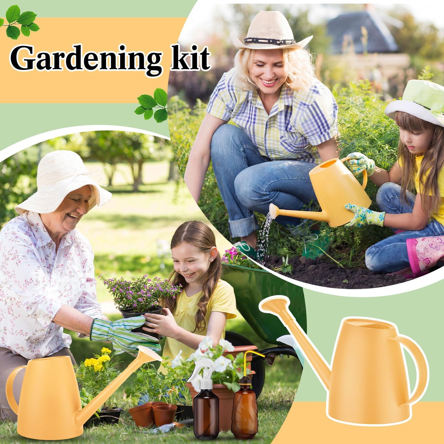 Reallnaive 1/2 Gallon Long Spout Watering Can Set for Indoor & Outdoor Plants – Includes Spray Bottle, Squeeze Bottle, Watering Globes & Soil Moisture Meter for Garden & House Plants(Yellow)