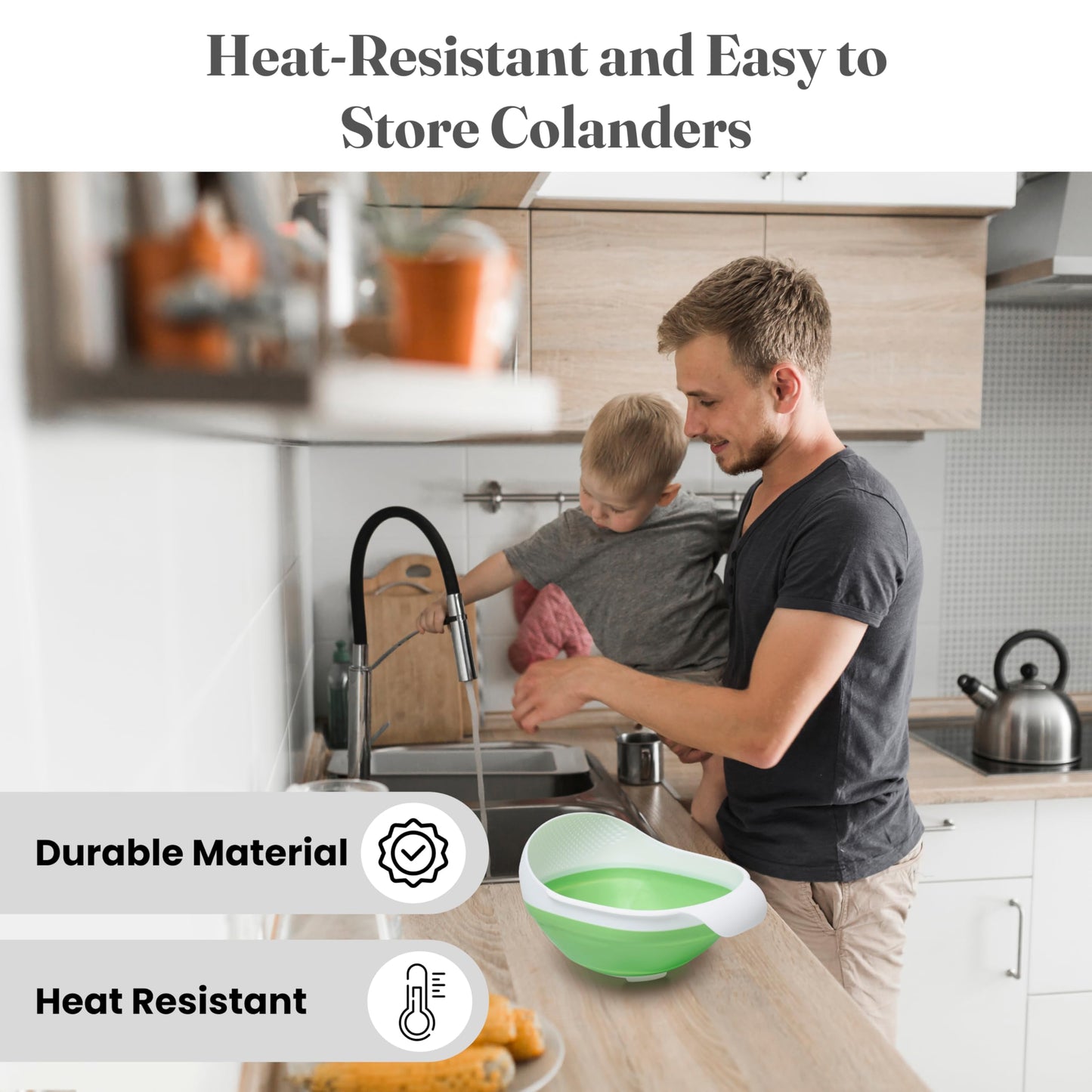 Kitchen Gizmo Snap N' Strain Clip On Strainer for Pots and Pans - Collapsible Silicone Pasta Strainer and Kitchen Gadget for Cooking - Easy to Use, Heat Resistant and Space Saving Colander - Green