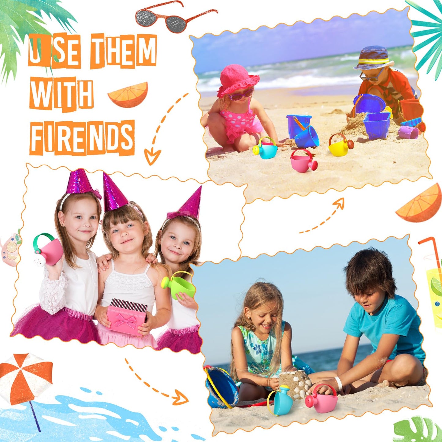 Gemscream 6 Pcs Watering Can Set Small Plastic Beach Watering Can Bath Toy Toddler Gardening Equipment Toy for Girl Boy Beach Outdoor Garden