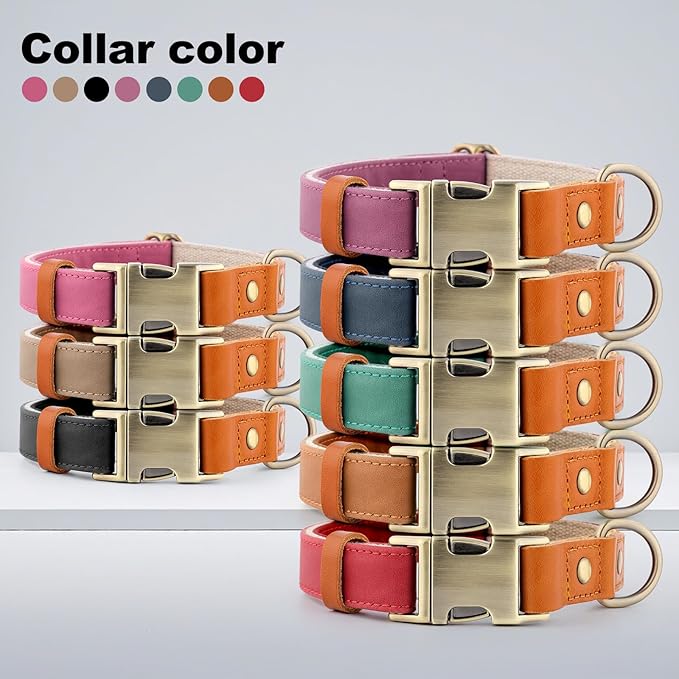 Plutus Pet Genuine Leather & Hemp Dog Collar – Adjustable Heavy Duty Pet Collar with Quick Release Metal Buckle, Soft & Stylish for Puppy and Small, Medium, Large Dogs (Red, M)