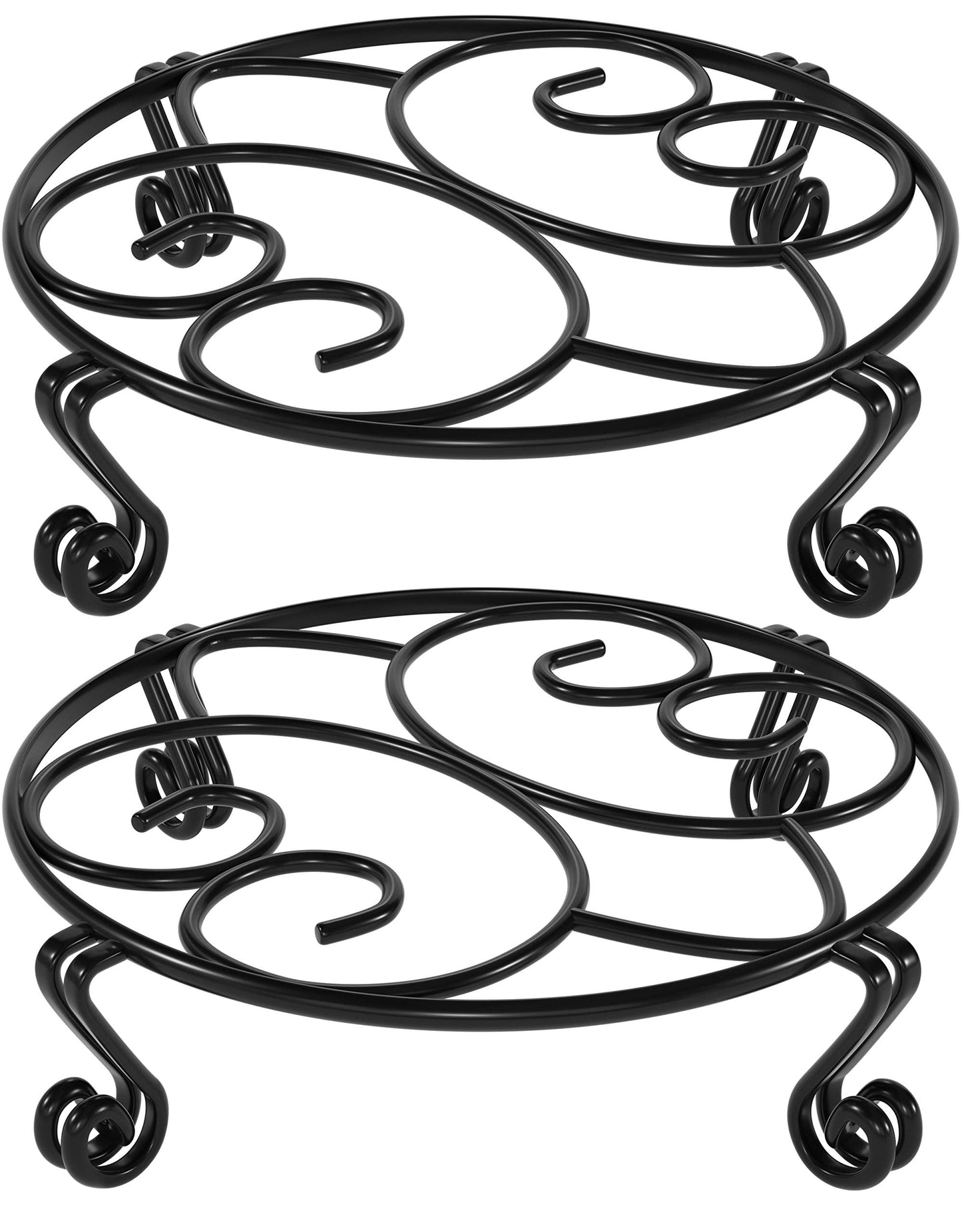 Yimobra 2 Pack Plant Stand for Flower Pot Heavy Duty Potted Holder Indoor Outdoor Metal Rustproof Iron Garden Container Round Supports Rack for Planter (9.4Inches, Black)