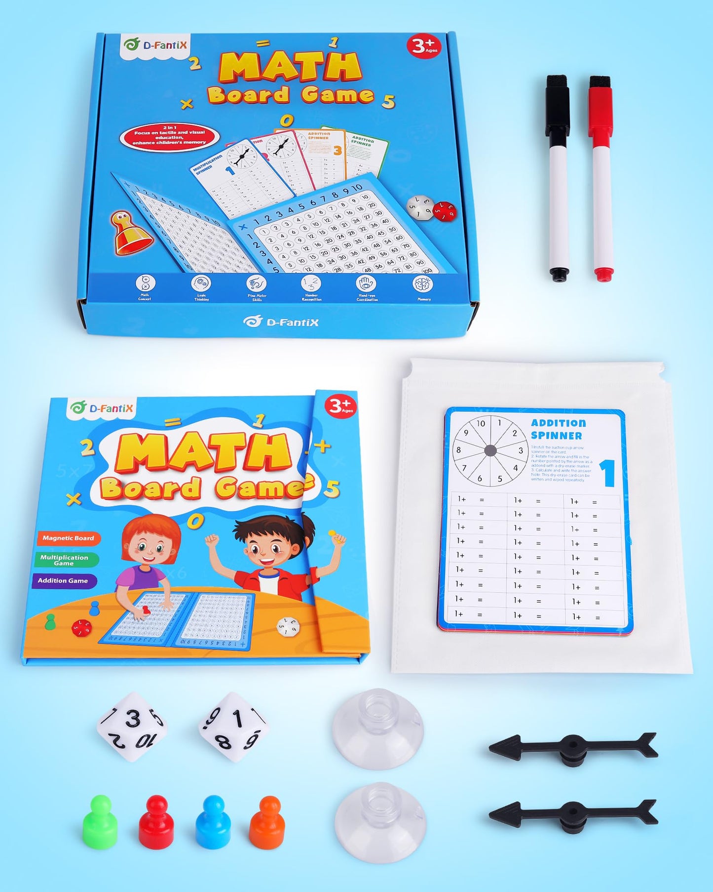 D-FantiX Magnetic Addition Multiplication Game Board, Math Games for Kids 8-12, Math Manipulatives for Elementary School, Montessori Learning Toys for Homeschool Classroom