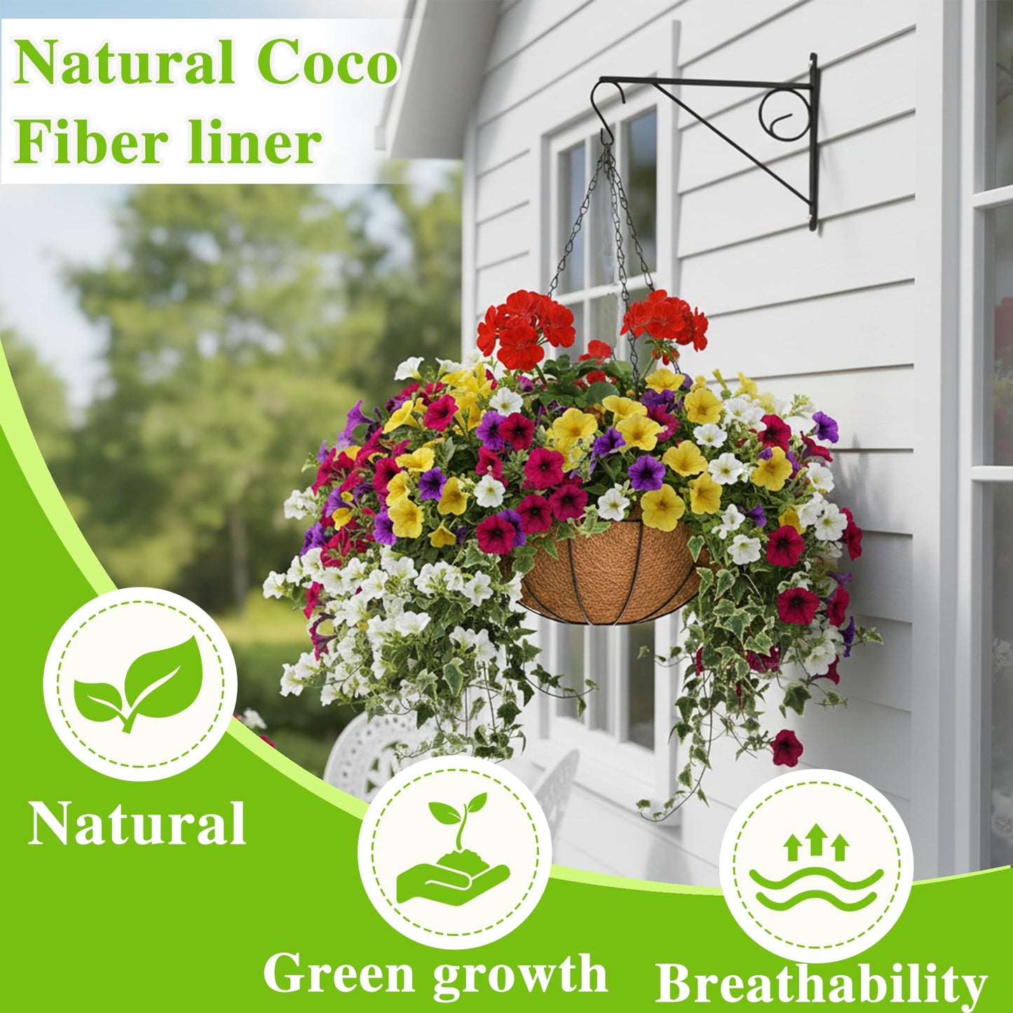 EIMQUVW Metal Hanging Planters Basket Set of 3 Hanging Flower Pots 12 Inch Chain Round Wire Plant Holder with Coco Coir Liner Garden Watering Hanging Baskets for Patio Garden Outdoor1