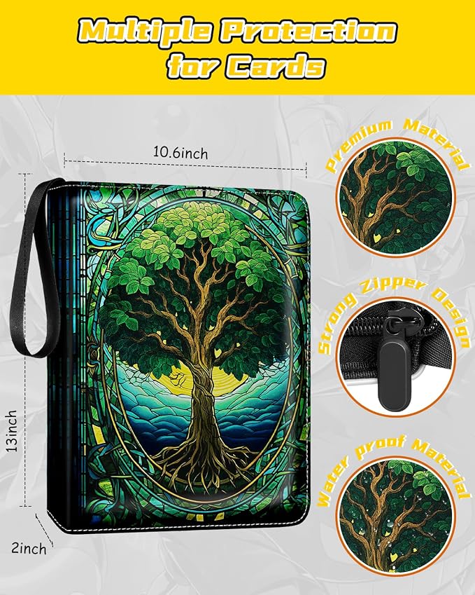 for 9 Pocket Card Binder for MTG, TCG, Game Cards Holds 900 Cards - Large Capacity Trading Card Collection Album Folder with Zipper for Men Boys Teens Tree Design for Sports Card