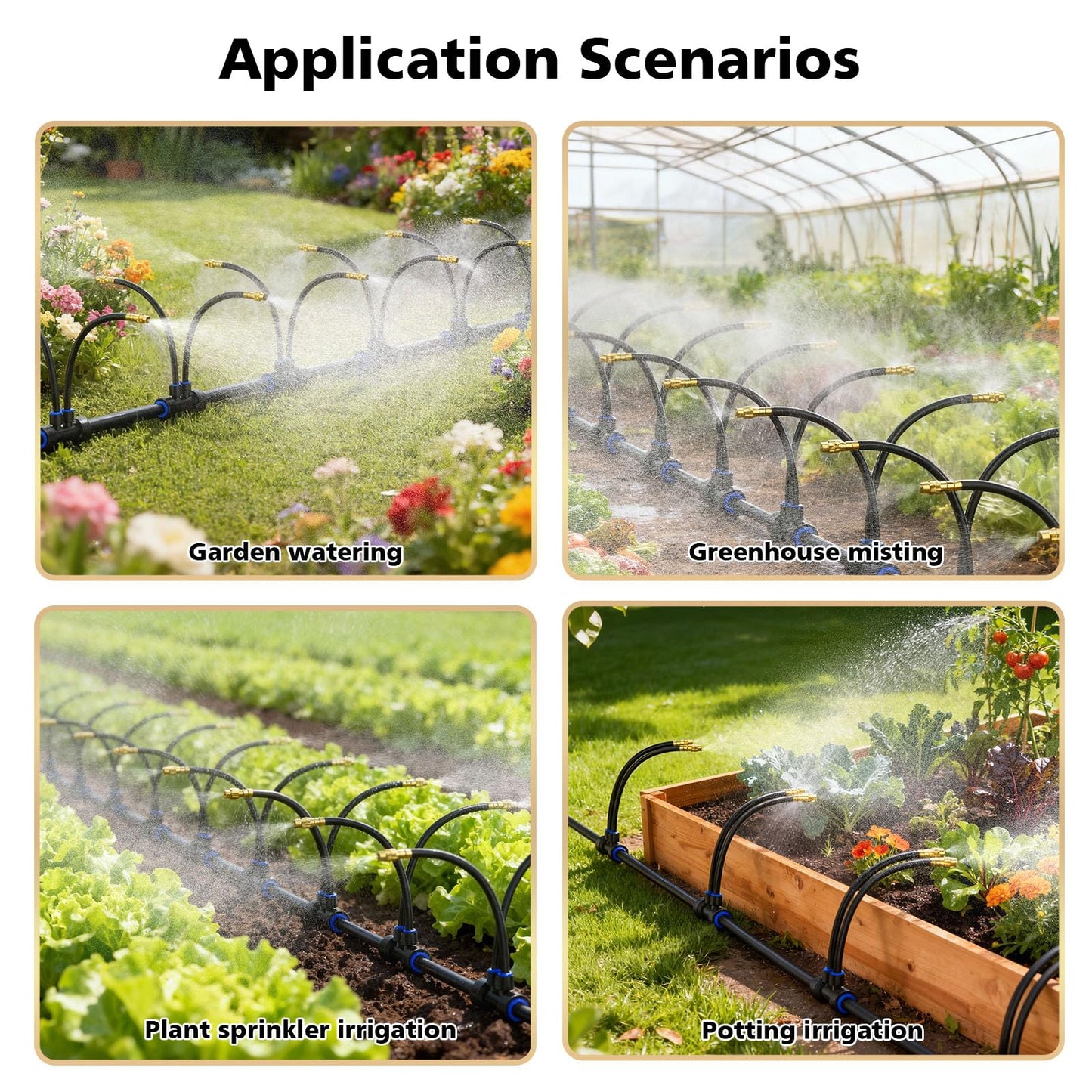 Drip Irrigation System 2 Ports - 360°Adjustable Garden Watering System 50FT with 30 Nozzles, Drip Irrigation Kit for Garden, Yard, Lawn, Greenhouse, Plants, 2/5 inch Hose