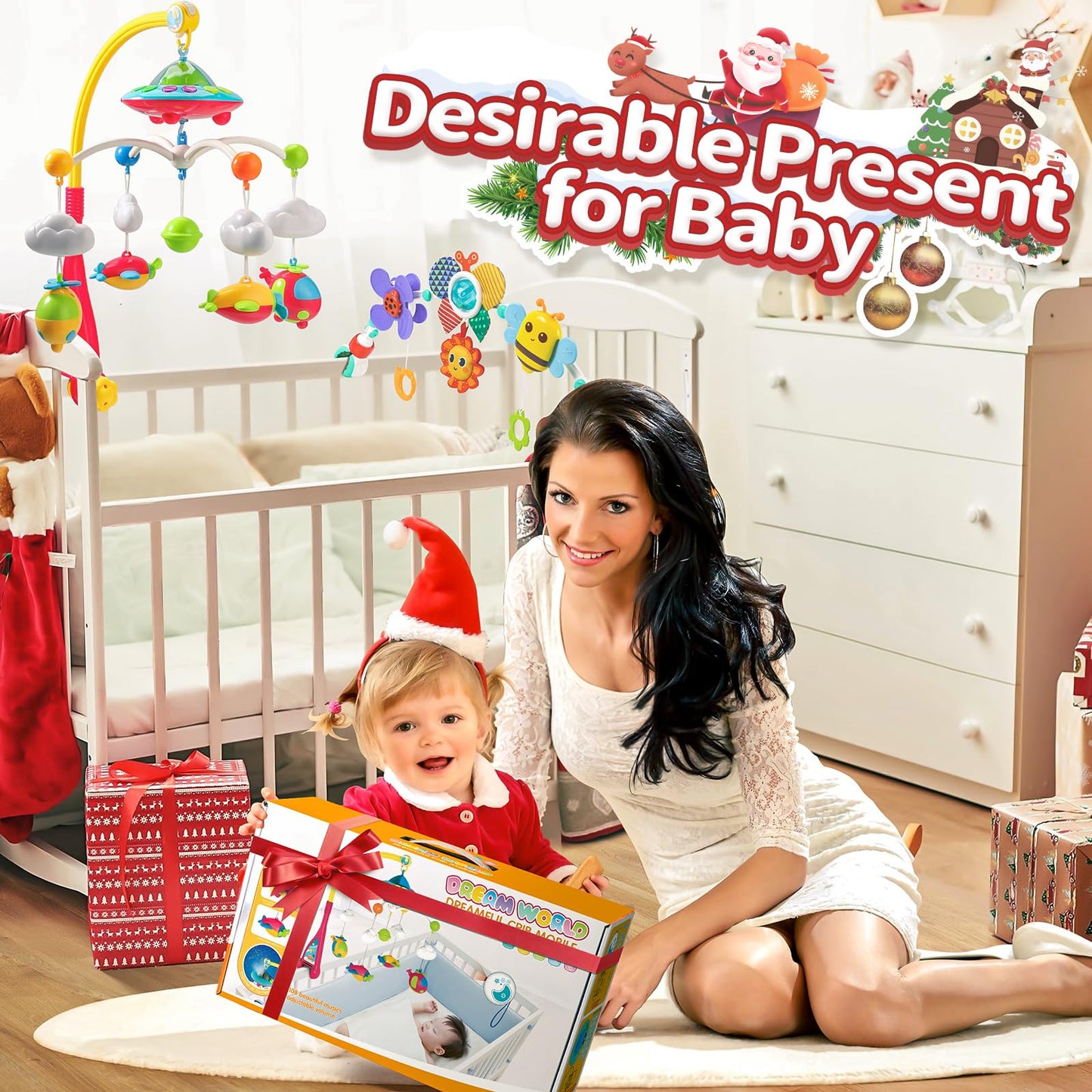 Baby Musical Crib Mobile with Hanging Rotating Toys, Remote Control, Lights Projector Function Music Box, Cartoon Rattles for Babies Boy Girl 0-24 Months, Newborn Sleep with 108 Melodies (Plane)
