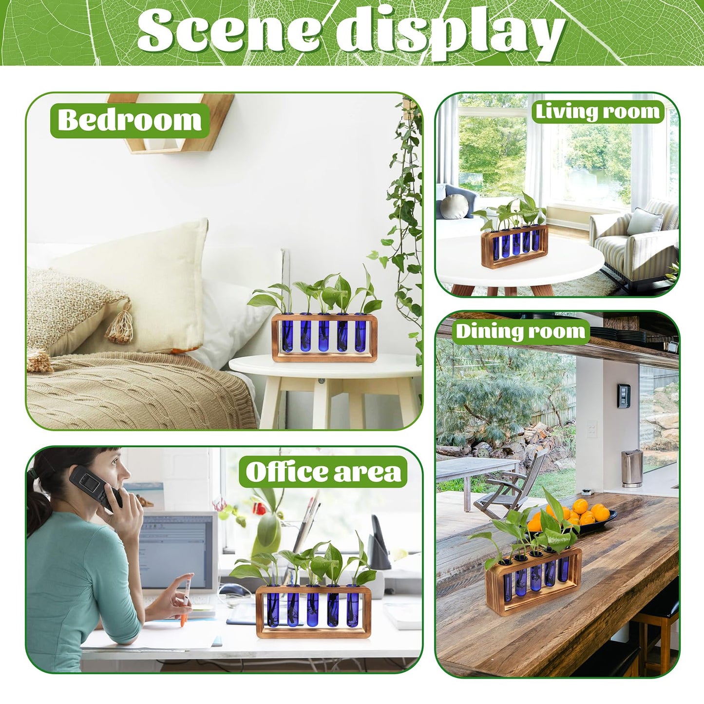 Glass Plant Propagation Station with 5 Test Tubes Colorful Planter Vase Birthday Gifts for Women in Wooden Stand