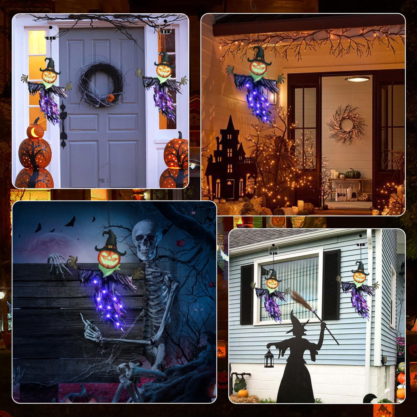 ILLUMINEW Solar Halloween Metal Hanging Decorations Outdoor, Solar Powered Lighted Metal Pumpkin with Glowing Eyes for Halloween Outdoor Tree, Wall, Porch, Patio Decor (Pumpkin-Purple)