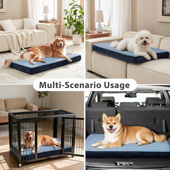 JOEJOY Orthopedic Dog Bed for Large Dogs, Washable Dog Crate Bed Large Sized with Removable Cover, Egg Memory Foam Big Pet Beds, Blue, 35"x22"